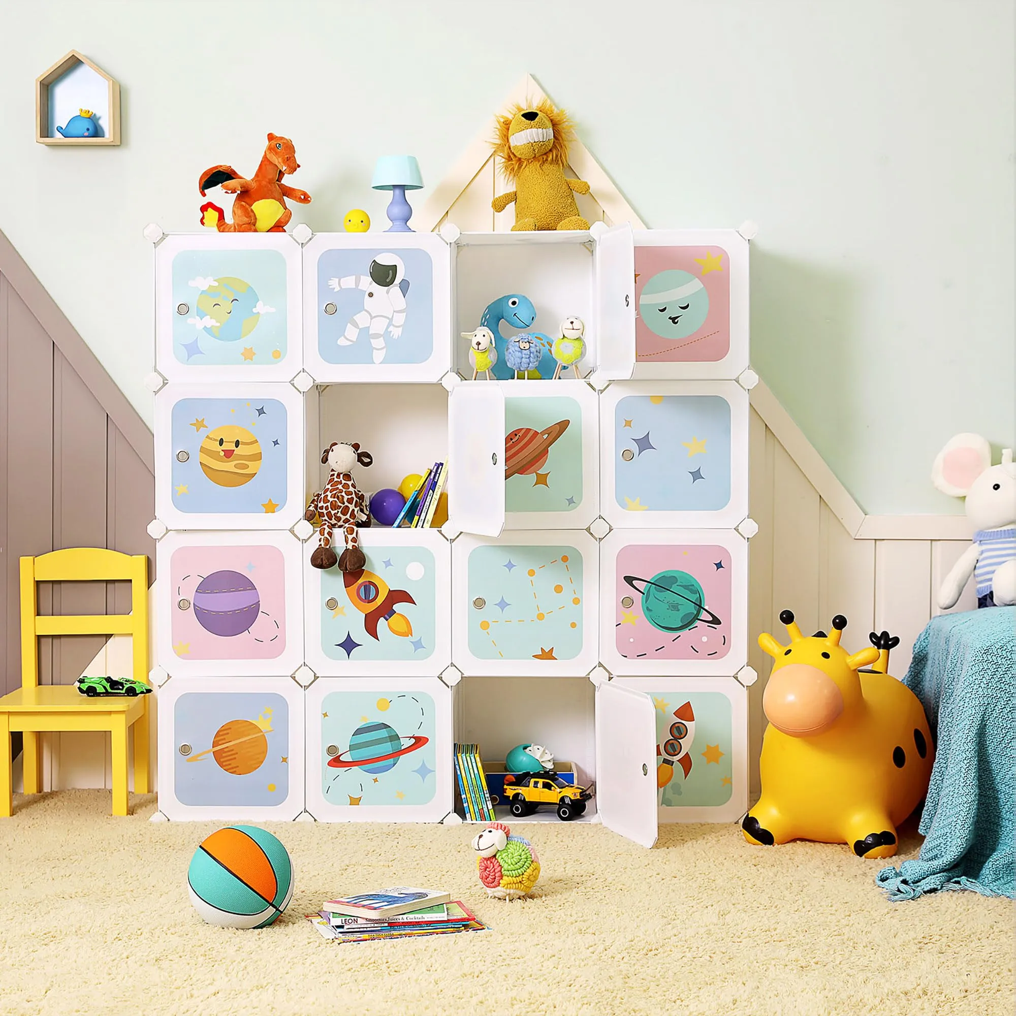 SONGMICS Scaffale Portaoggetti a 15 Cubi per Bambini, Organizzatore Modulare in Plastica, Bianco, 153 x 31 x 153 cm, LPC902W - immagine 3