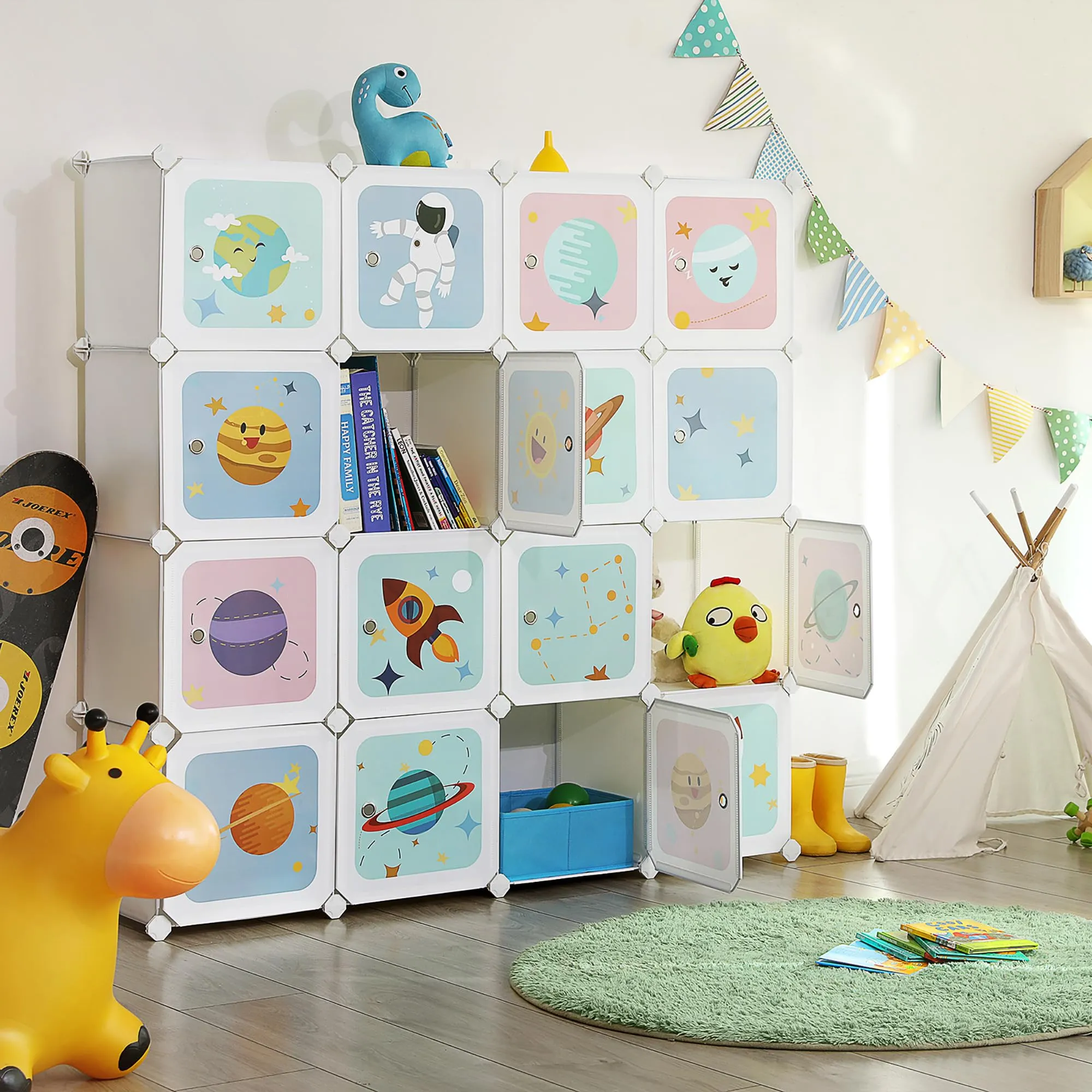 SONGMICS Scaffale Portaoggetti a 15 Cubi per Bambini, Organizzatore Modulare in Plastica, Bianco, 153 x 31 x 153 cm, LPC902W - immagine 4