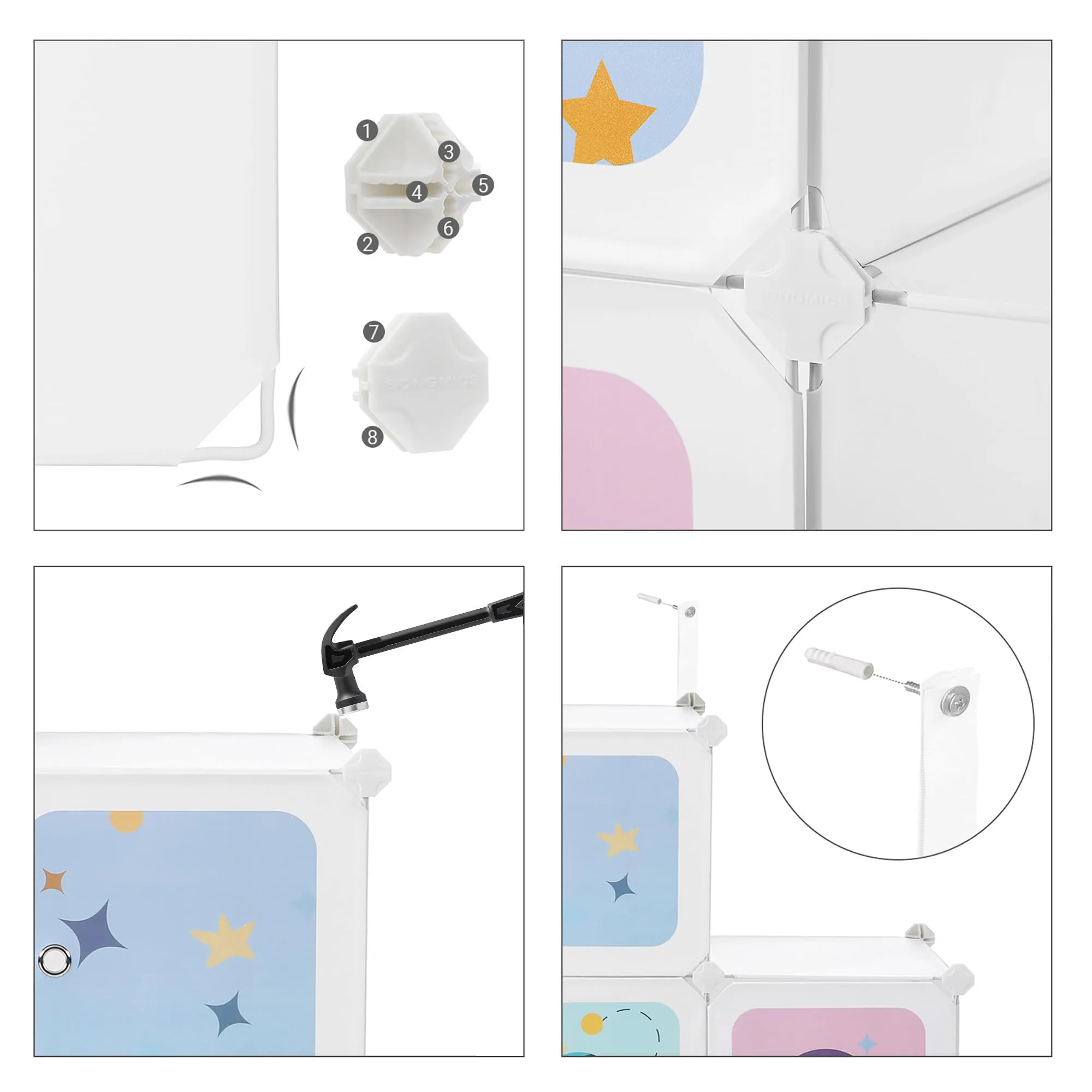 SONGMICS Scaffale Portaoggetti a 15 Cubi per Bambini, Organizzatore Modulare in Plastica, Bianco, 153 x 31 x 153 cm, LPC902W - immagine 5