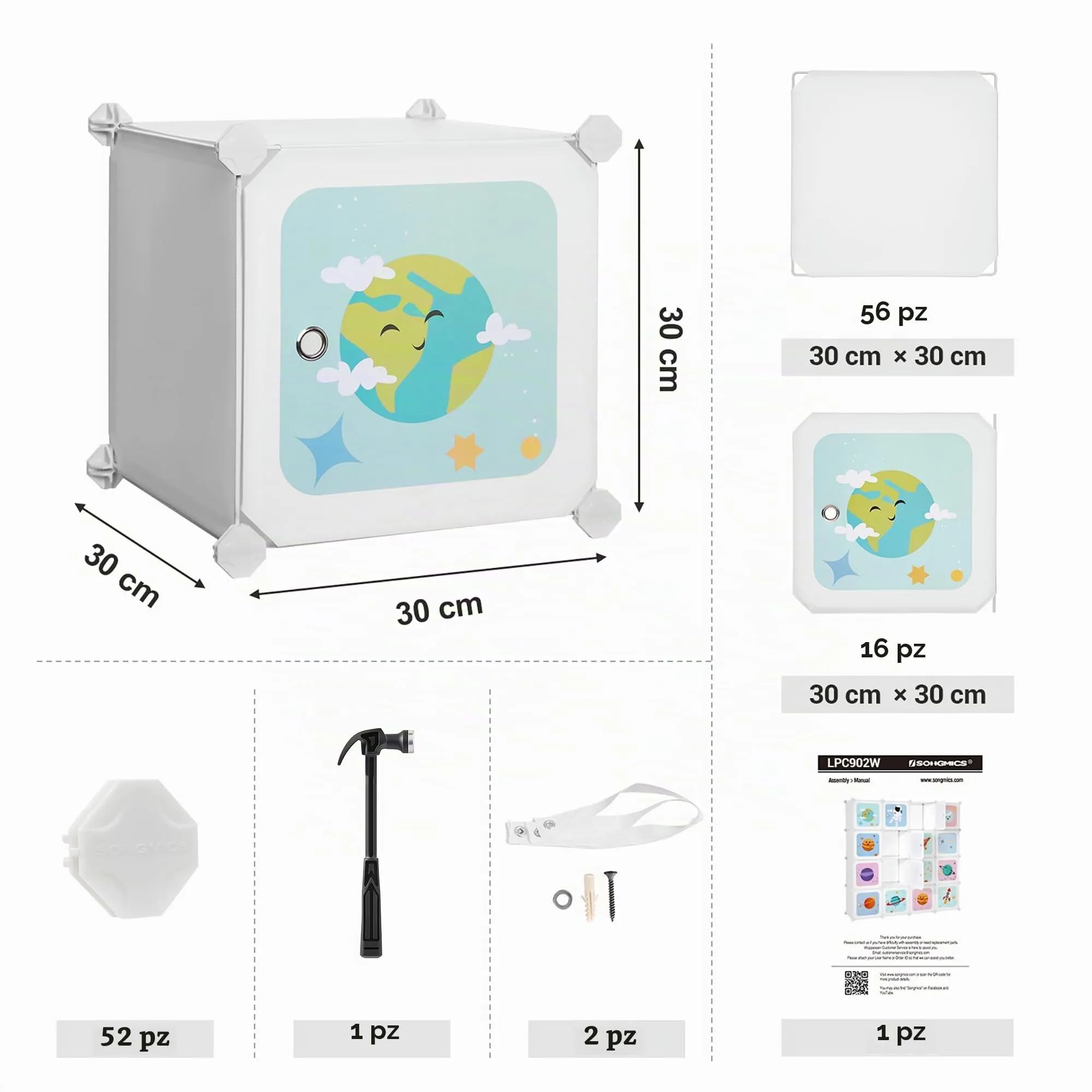 SONGMICS Scaffale Portaoggetti a 15 Cubi per Bambini, Organizzatore Modulare in Plastica, Bianco, 153 x 31 x 153 cm, LPC902W - immagine 7
