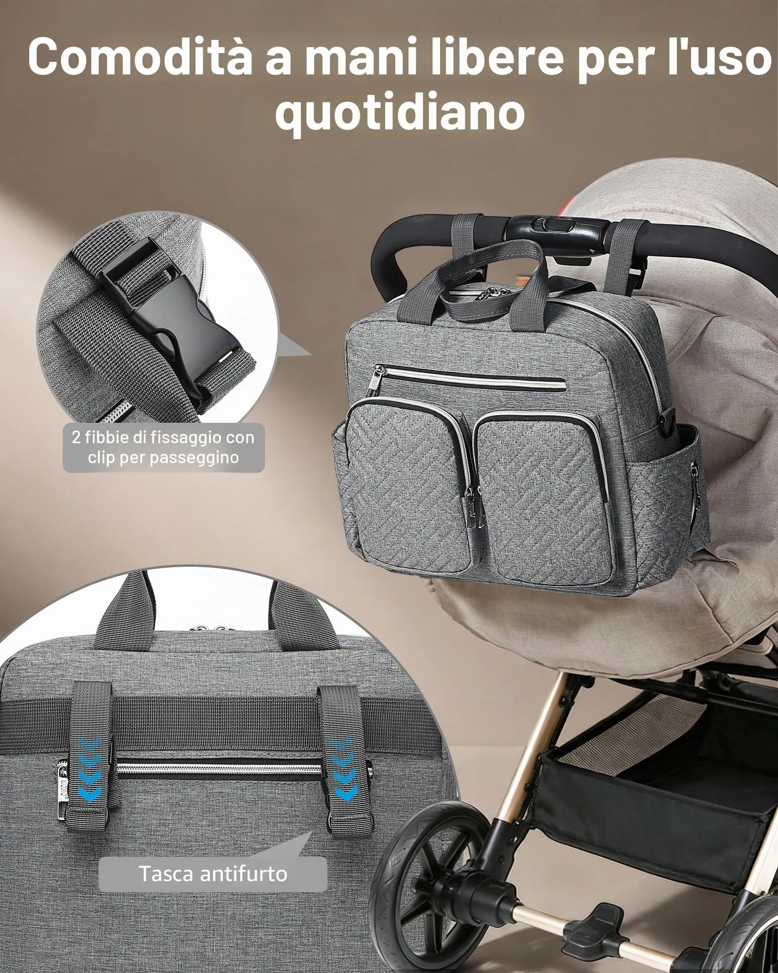 KONO Borsa Fasciatoio Passeggino Neonato Impermeabile e Multifunzionale - immagine 3