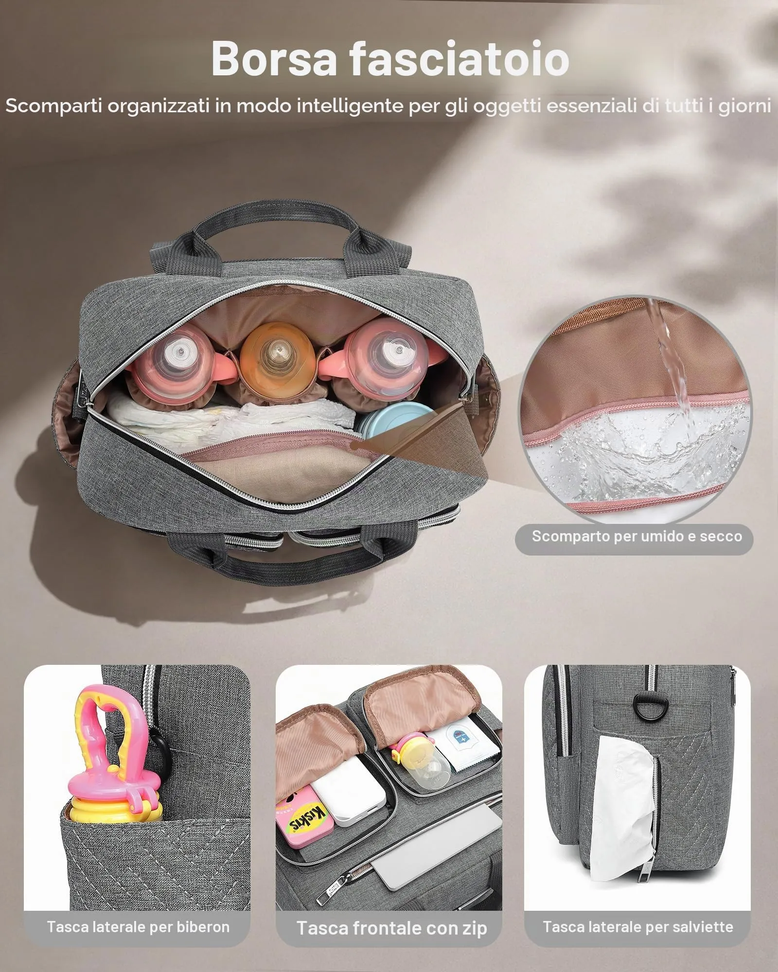 KONO Borsa Fasciatoio Passeggino Neonato Impermeabile e Multifunzionale - immagine 4