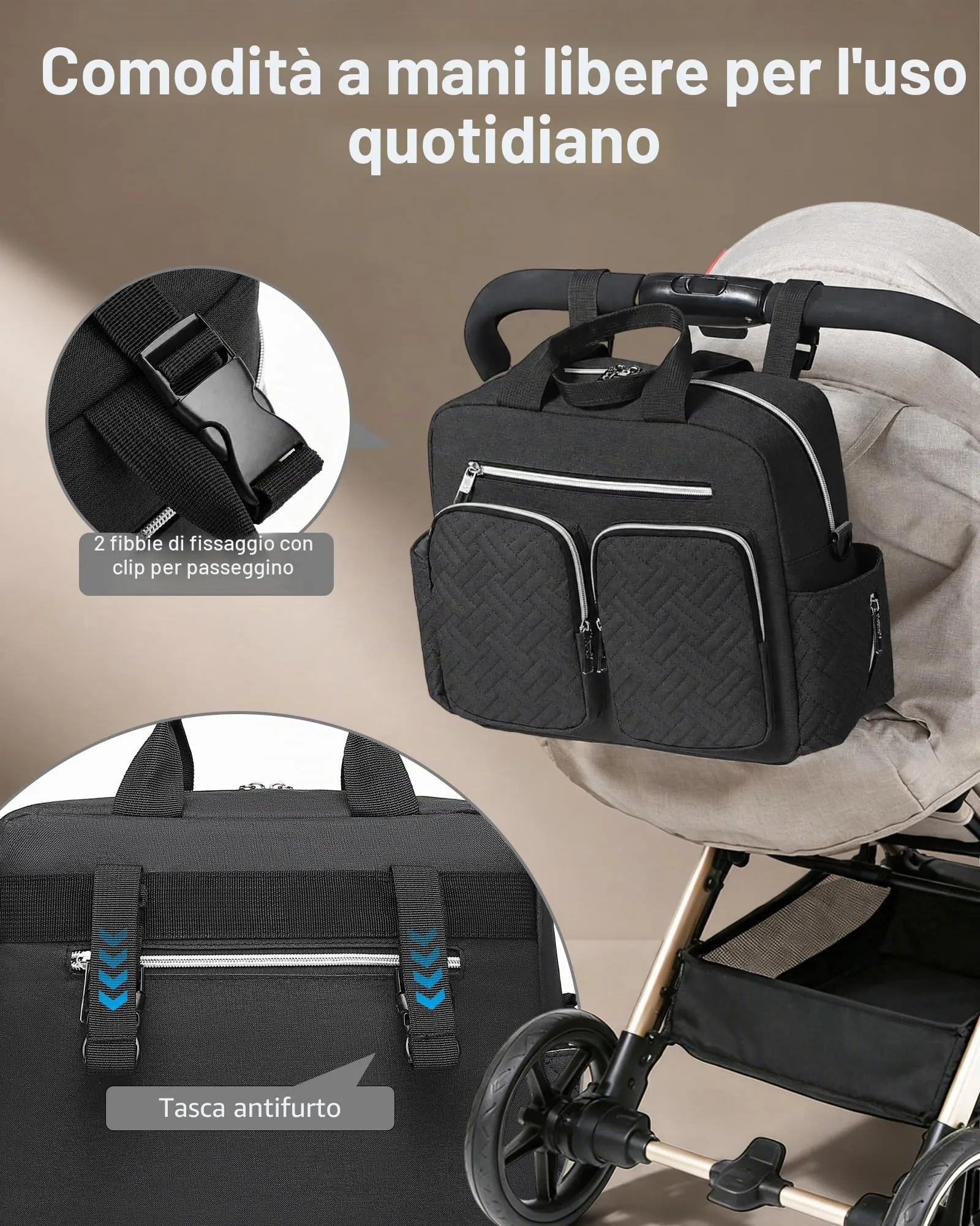 KONO Borsa Fasciatoio Passeggino Neonato Impermeabile e Multifunzionale - immagine 3