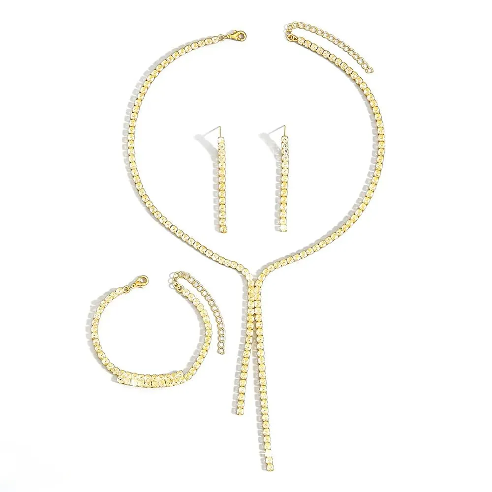 XFSRG Parure Gioielli con Strass, Collana, Bracciale e Orecchini per Donna e Sposa (Oro) - immagine 1