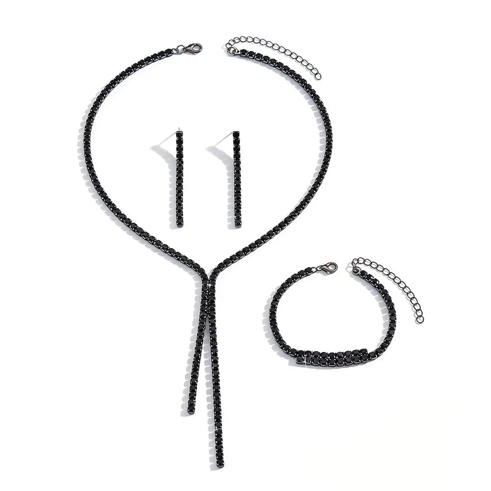XFSRG Set Gioielli con Strass Collana, Bracciale e Orecchini per Donna (Nero) - immagine 1