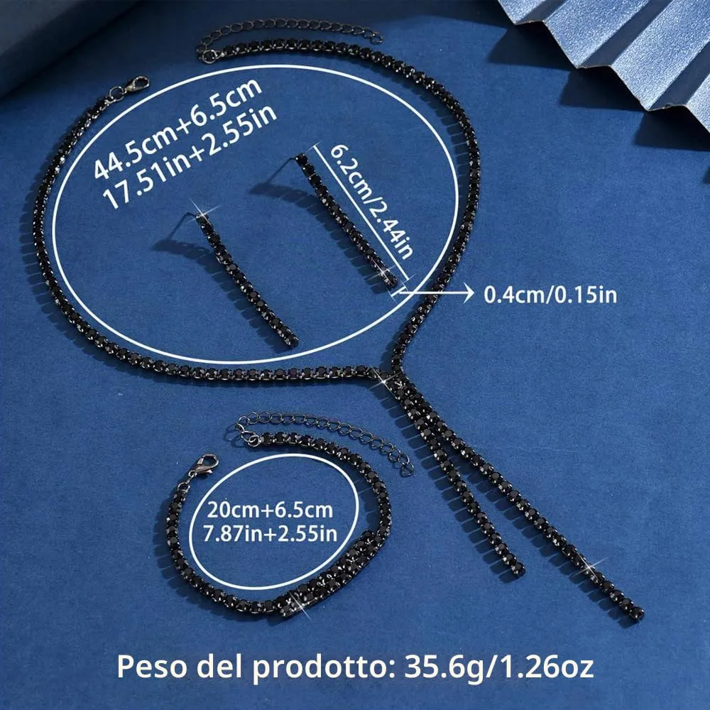 XFSRG Set Gioielli con Strass Collana, Bracciale e Orecchini per Donna (Nero) - immagine 2