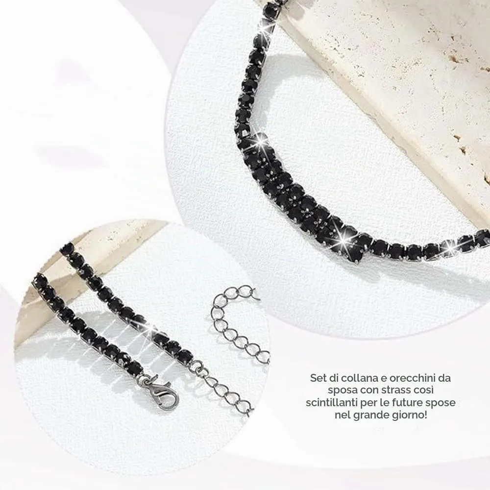 XFSRG Set Gioielli con Strass Collana, Bracciale e Orecchini per Donna (Nero) - immagine 4