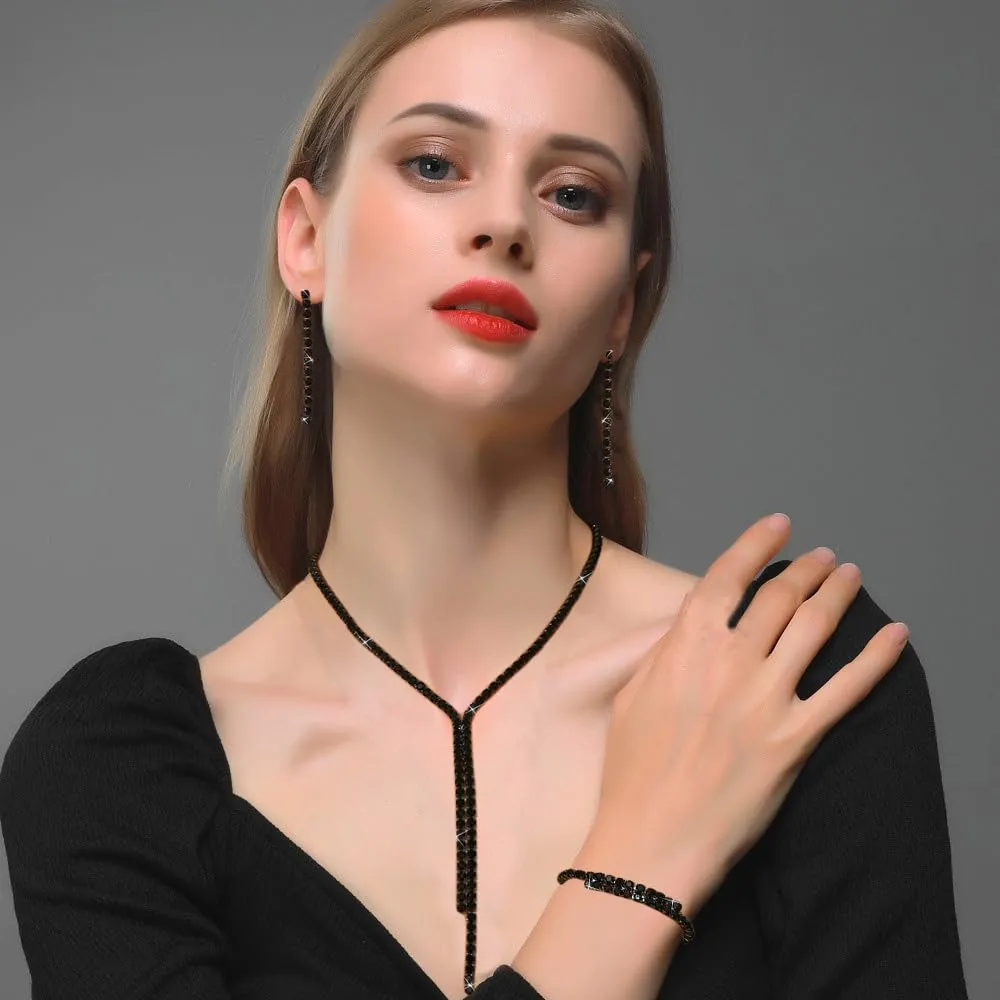 XFSRG Set Gioielli con Strass Collana, Bracciale e Orecchini per Donna (Nero) - immagine 7