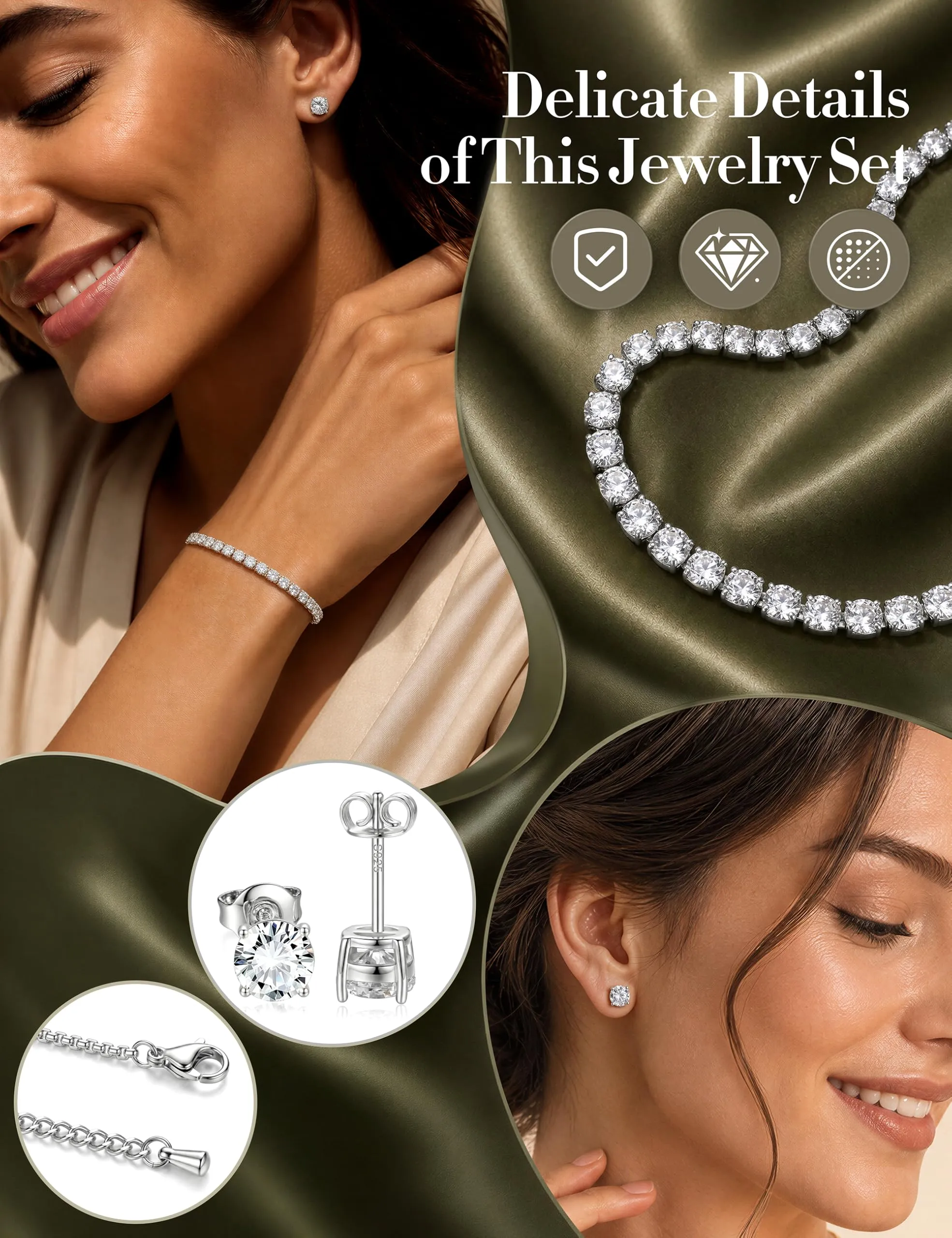 YADOCA Parure Gioielli Donna Set Collana, Bracciale e Orecchini in Argento e Acciaio Inossidabile - immagine 2