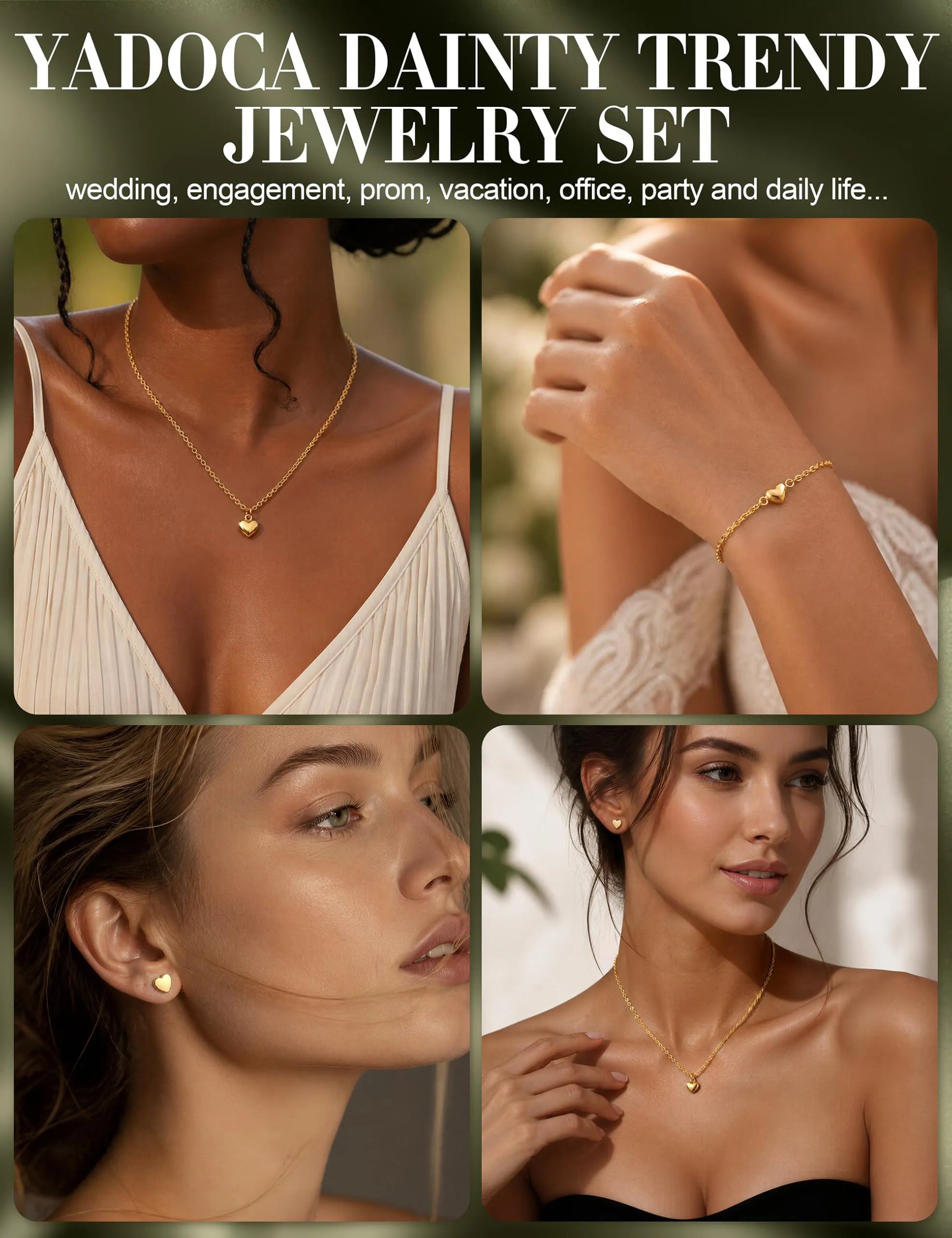 YADOCA Parure Gioielli Donna Set Collana, Bracciale e Orecchini a Cuore, Placcato Oro 14K - immagine 6