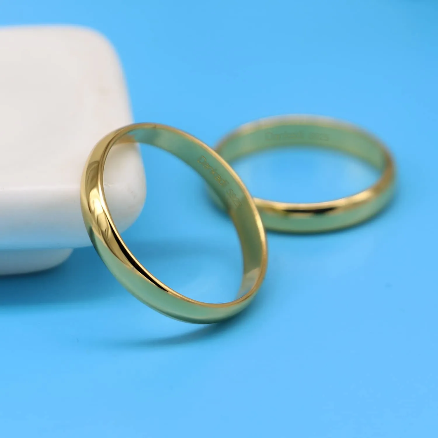Dankadi Anello di fede in argento 925 placcato oro, 3,5 mm, misura 7.5 - immagine 8