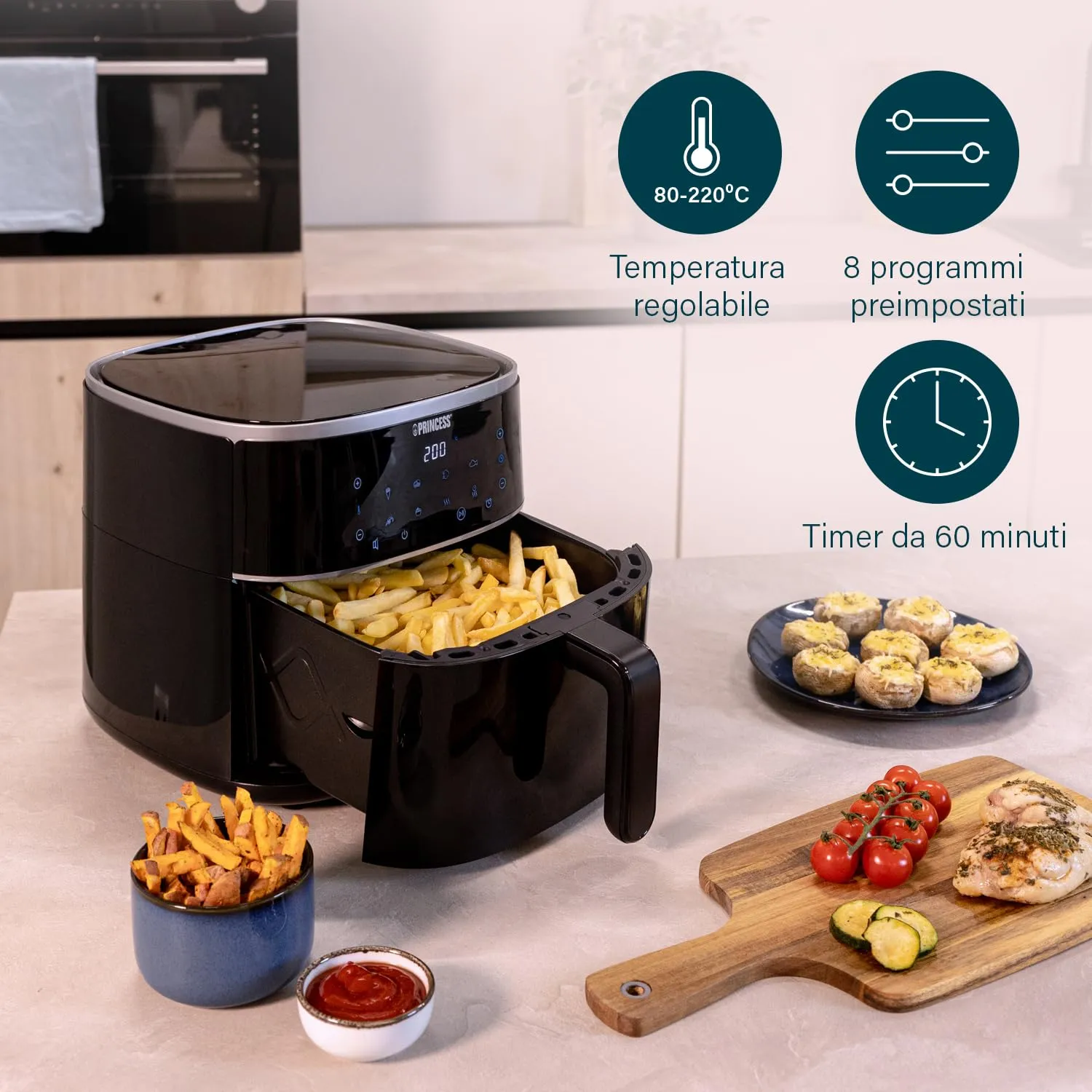 Princess Friggitrice ad Aria 4 L Digitale, 6 Programmi, Display LED Touch, 1800 W, 182238 - immagine 6