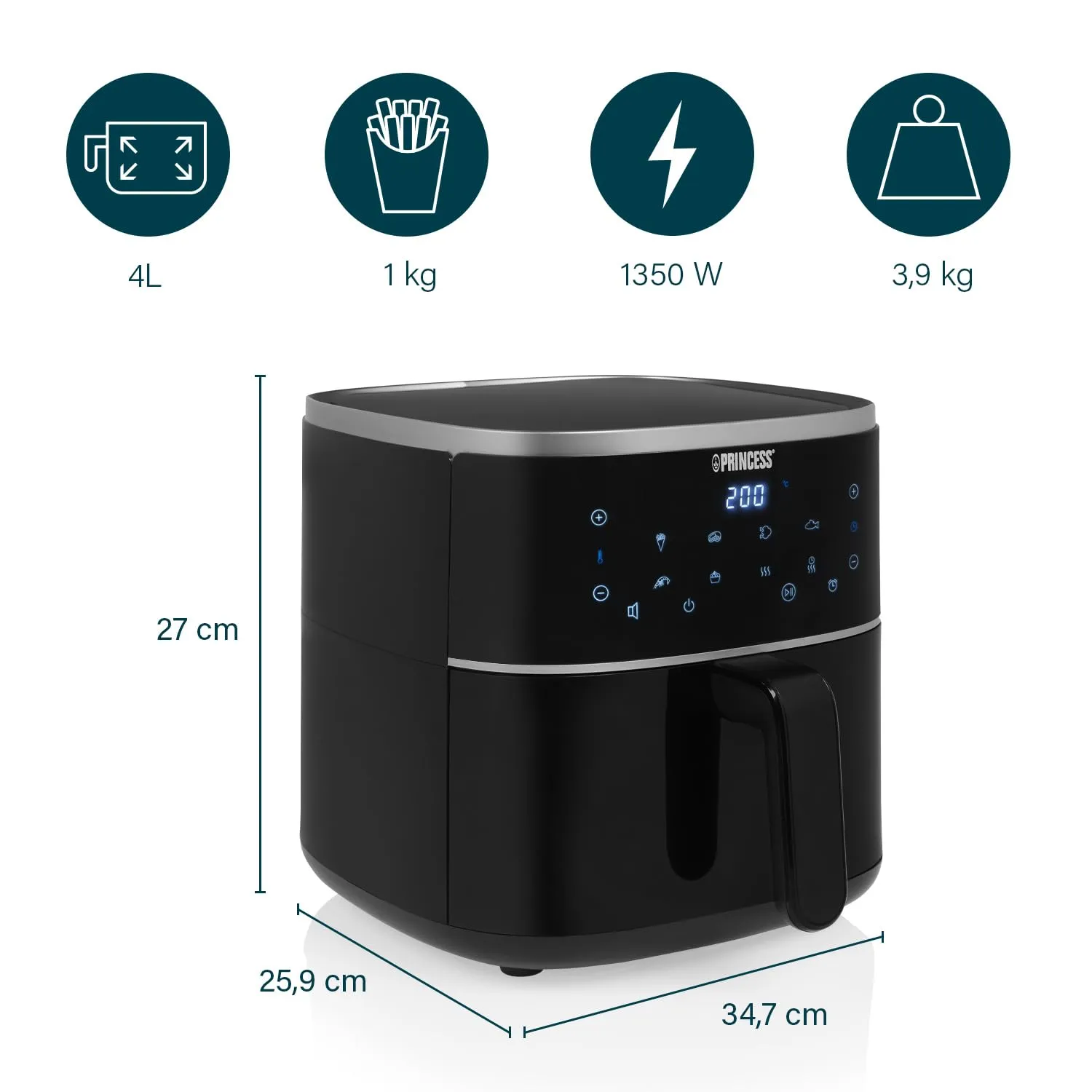 Princess Friggitrice ad Aria 4 L Digitale, 6 Programmi, Display LED Touch, 1800 W, 182238 - immagine 8