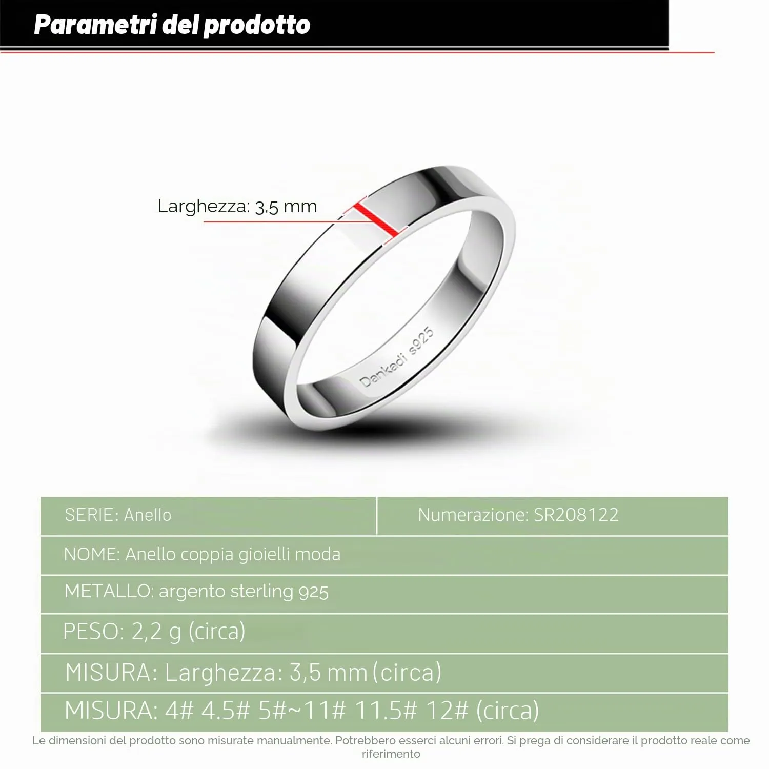 Dankadi Anello di fede in argento 925 placcato oro, larghezza 3.5mm, taglia 8.5 - immagine 4