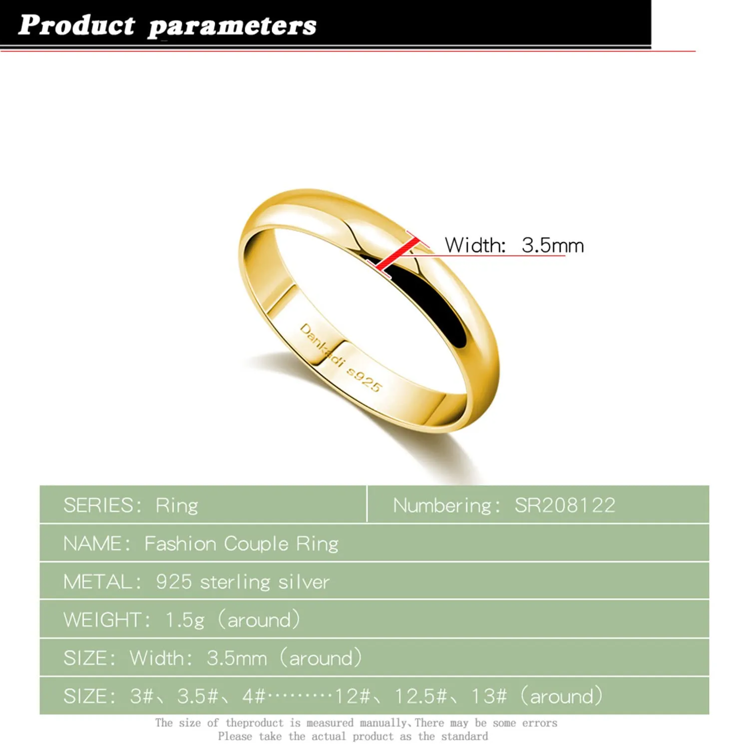 Dankadi Anello di fede nuziale in argento 925 placcato oro, 3,5 mm, misura 44-70 mm - immagine 2