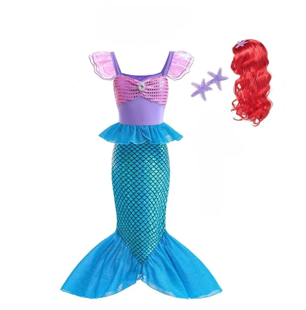 Lito Angels Costume da Sirena per Bambina con Parrucca, Viola Blu, 2-3 Anni - immagine 1