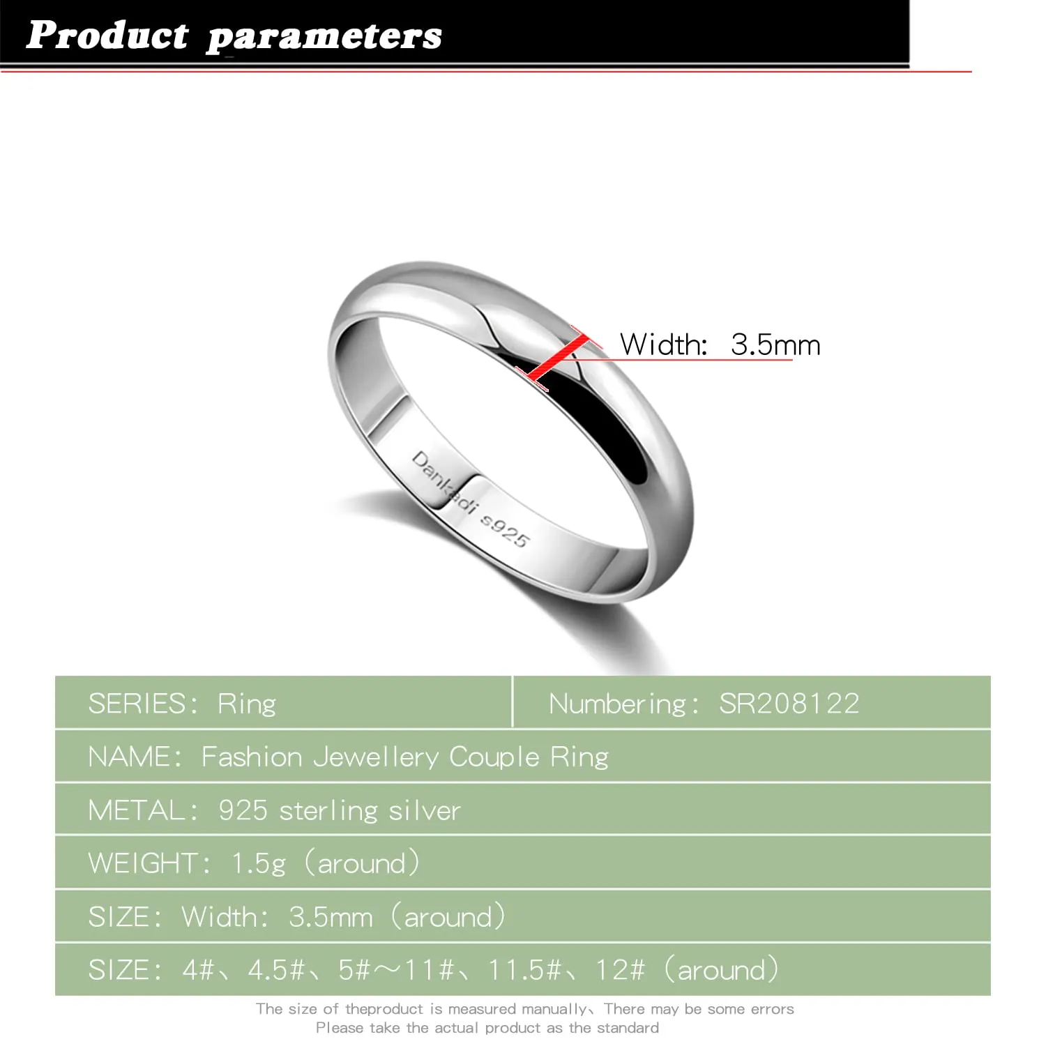Dankadi Anello di fede in argento 925 placcato oro, larghezza 3.5mm, taglia 12.5 - immagine 3