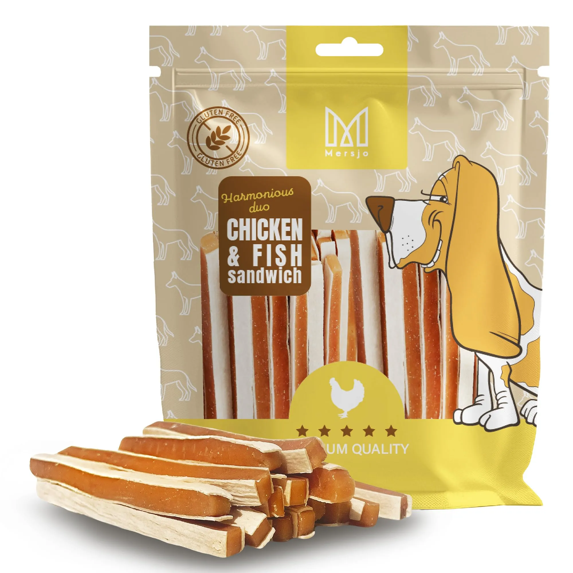 MERSJO Dog Treats, Chicken and Cod Sandwich, Grain and Sugar Free, 500g - immagine 1