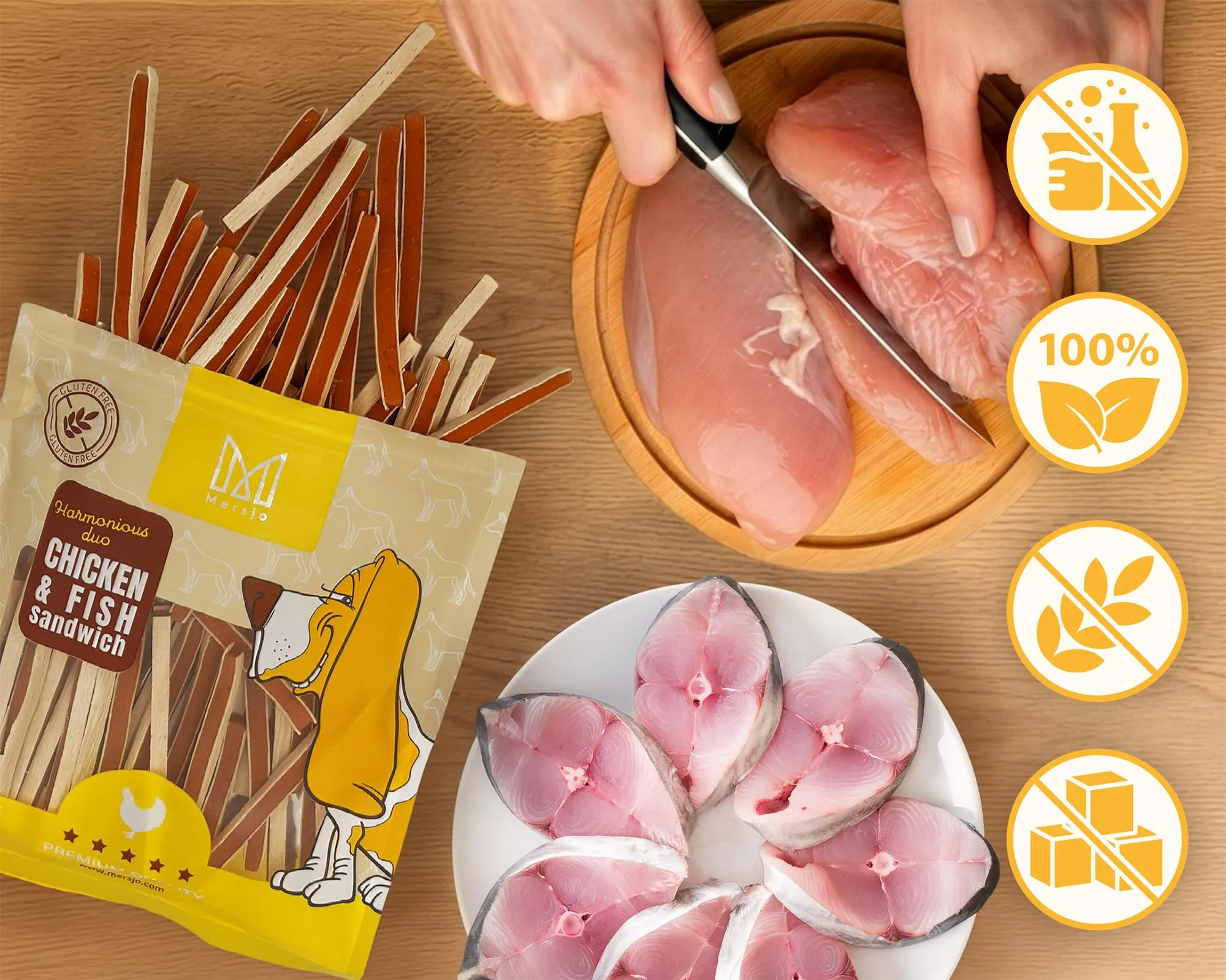 MERSJO Dog Treats, Chicken and Cod Sandwich, Grain and Sugar Free, 500g - immagine 4