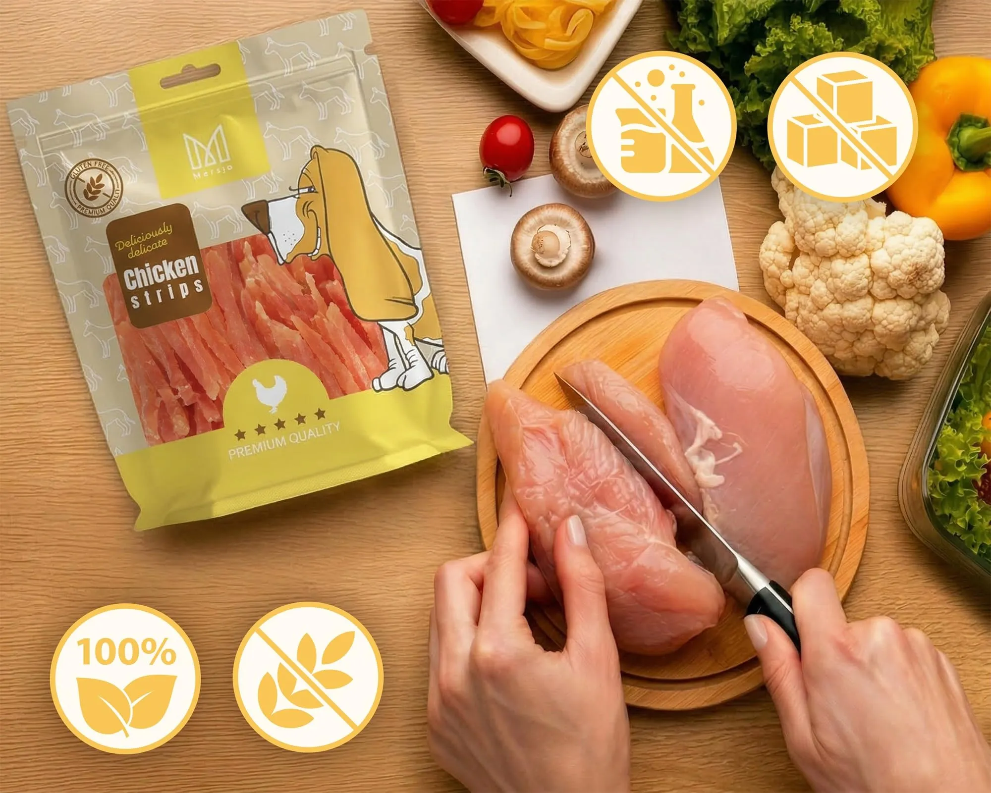 MERSJO Dog Treats, Soft Chicken Strips, Grain and Sugar Free, 500g - immagine 2