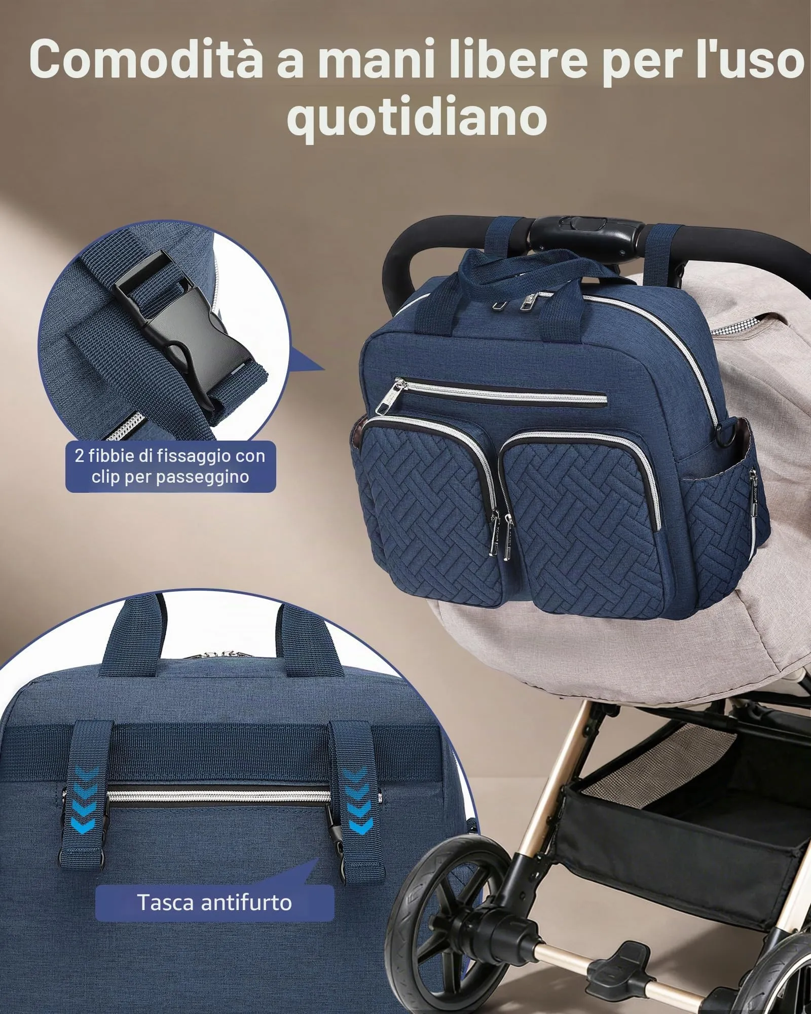 KONO Borsa Fasciatoio Passeggino Neonato Impermeabile e Multifunzionale - immagine 3