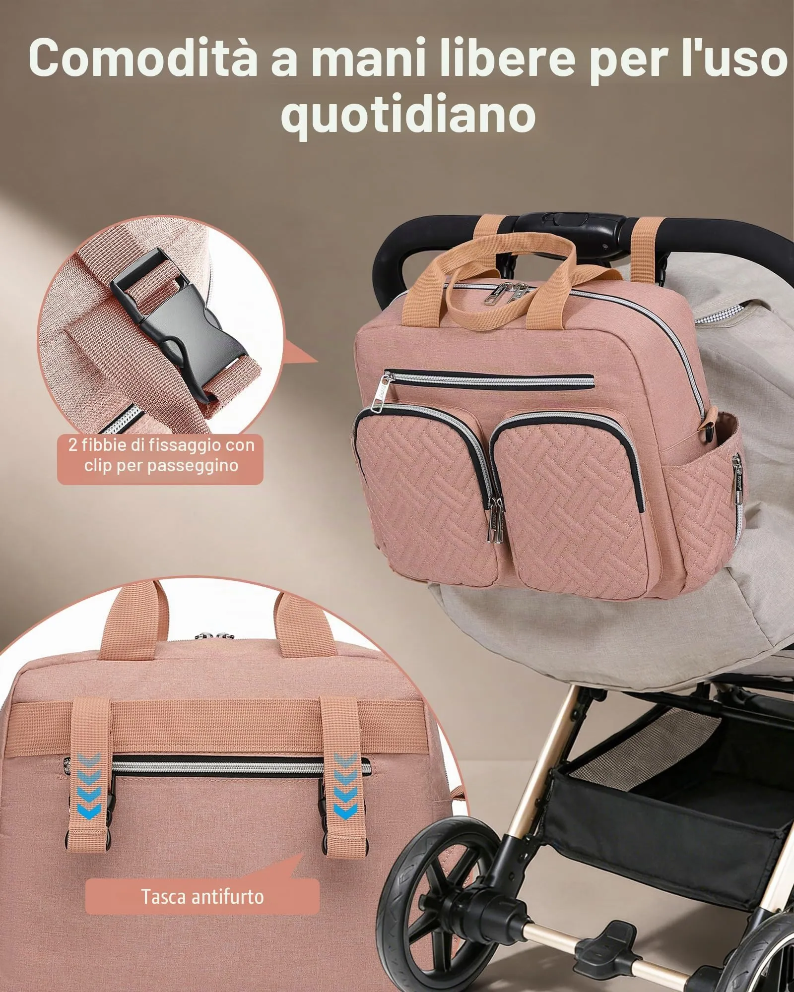 KONO Borsa Fasciatoio Passeggino Neonato, Impermeabile e Multifunzionale - immagine 3