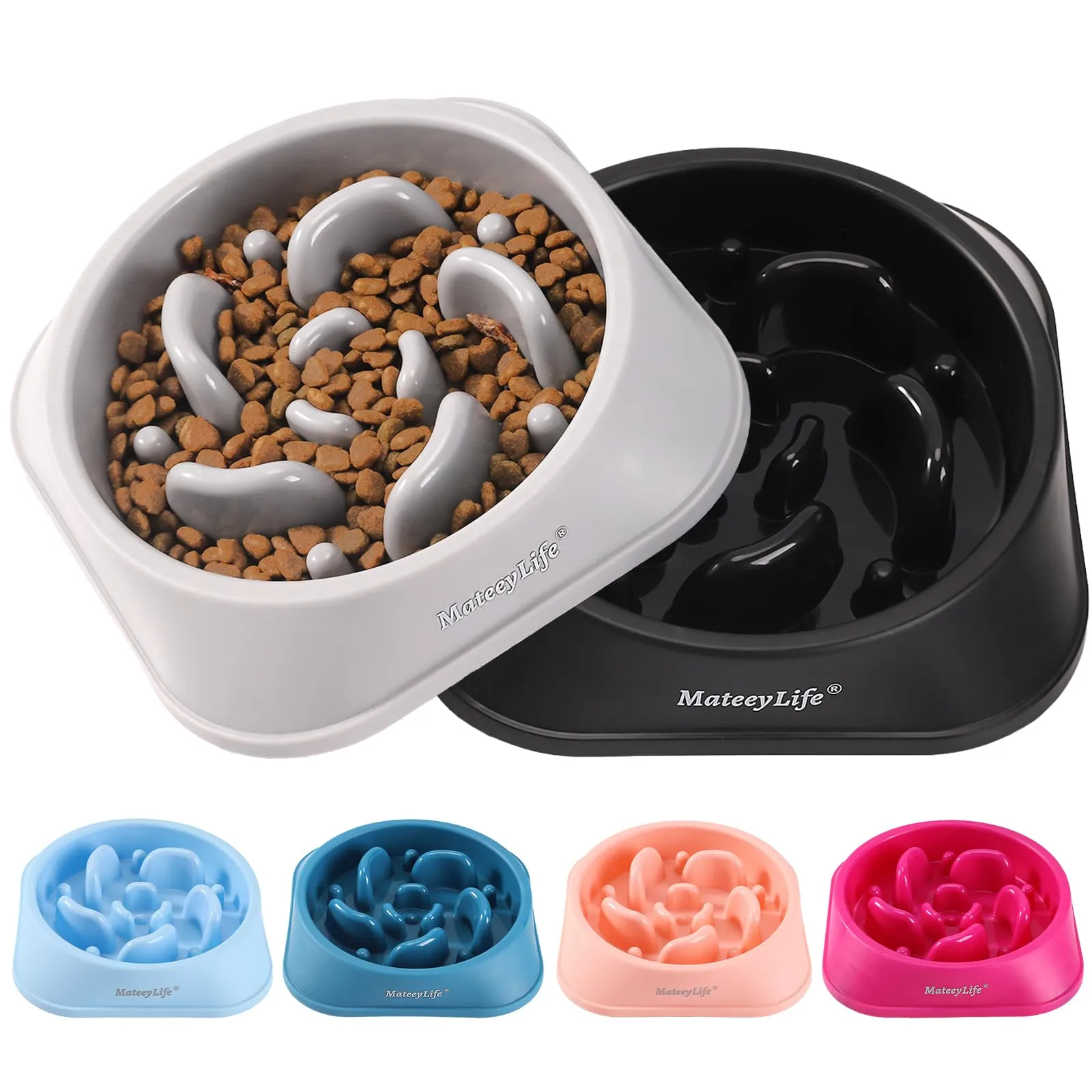 MateeyLife Ciotola Anti Ingozzamento per Cani di Taglia Media e Grande, Puzzle Antiscivolo, 2 pezzi, 20 cm, Grigio e Nero - immagine 1