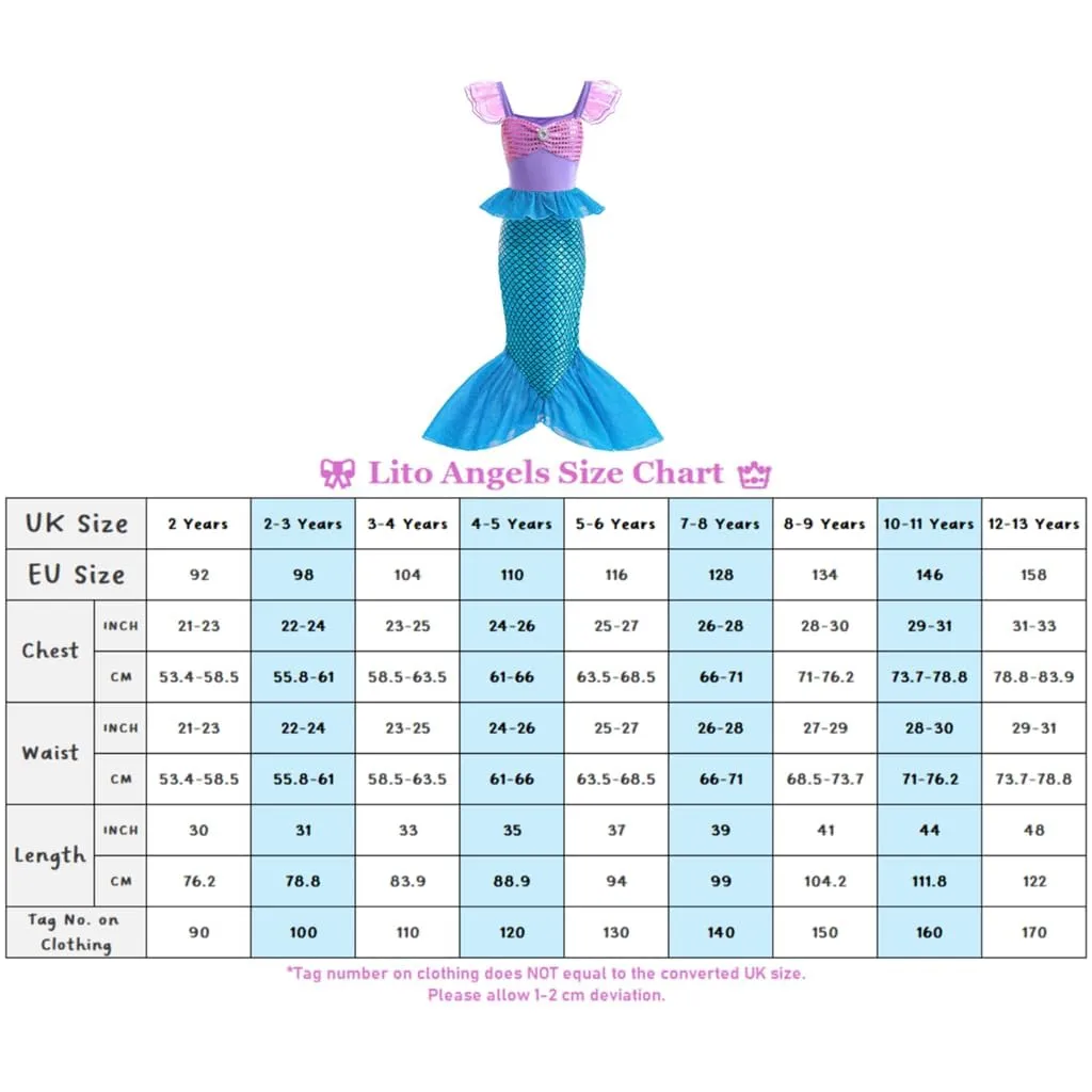 Lito Angels Costume da Sirenetta per Bambina, Viola Blue, 4-5 Anni 110 - immagine 7