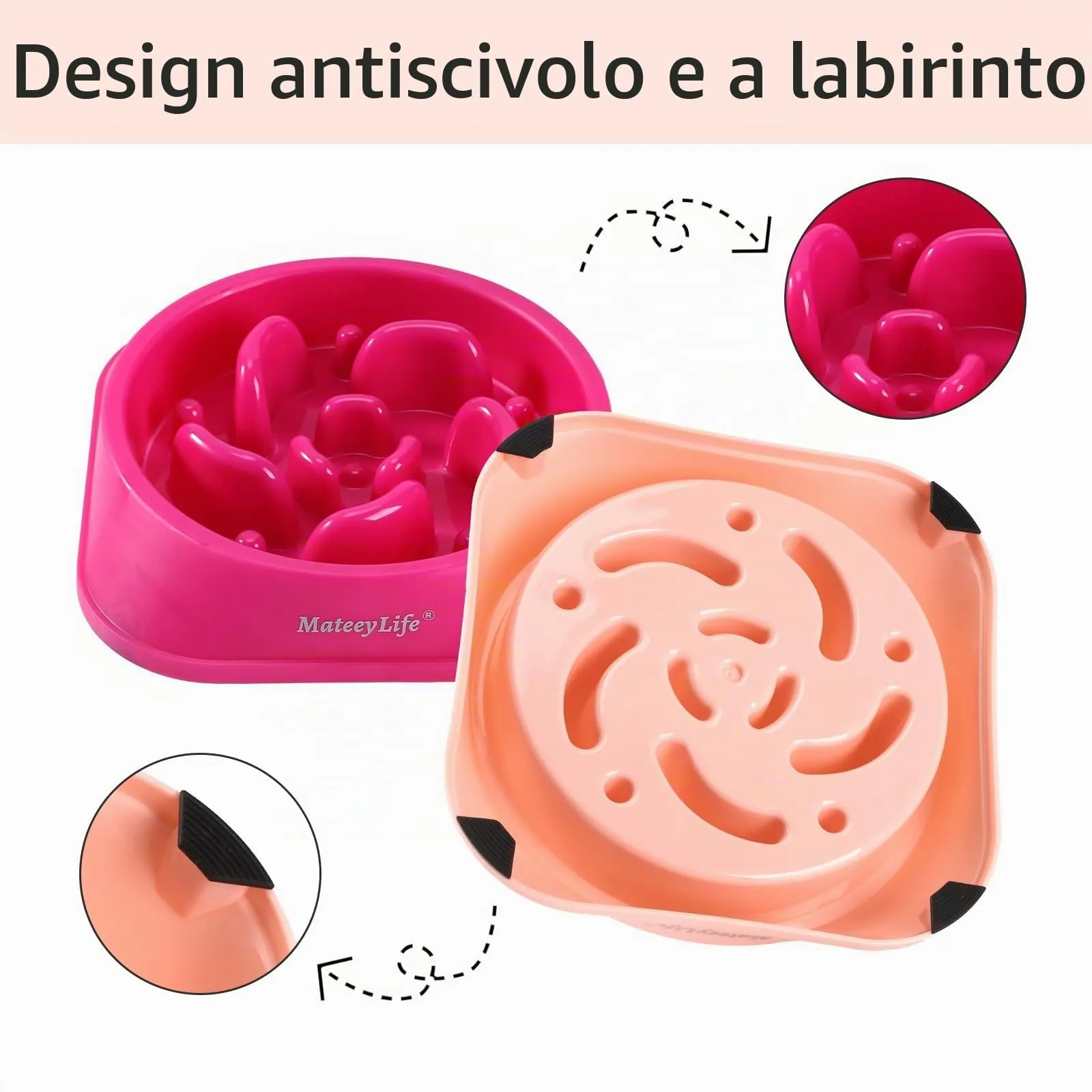 MateeyLife Ciotole per cani con alimentazione lenta, 2 pezzi, antiscivolo, taglia Media - immagine 4