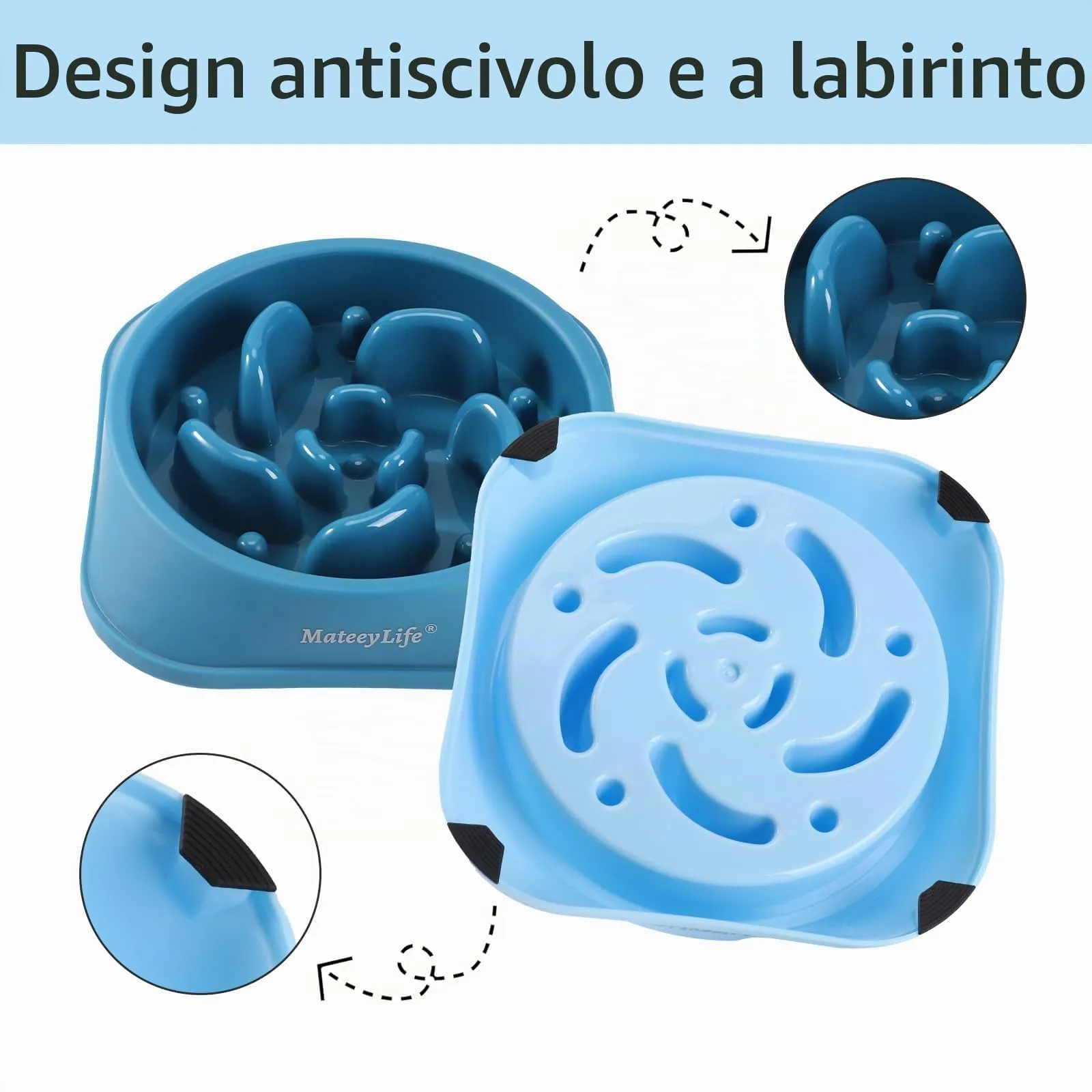 MateeyLife Ciotola per cani con alimentazione lenta anti-gulping, Medio, Blu chiaro e Blu scuro - immagine 4