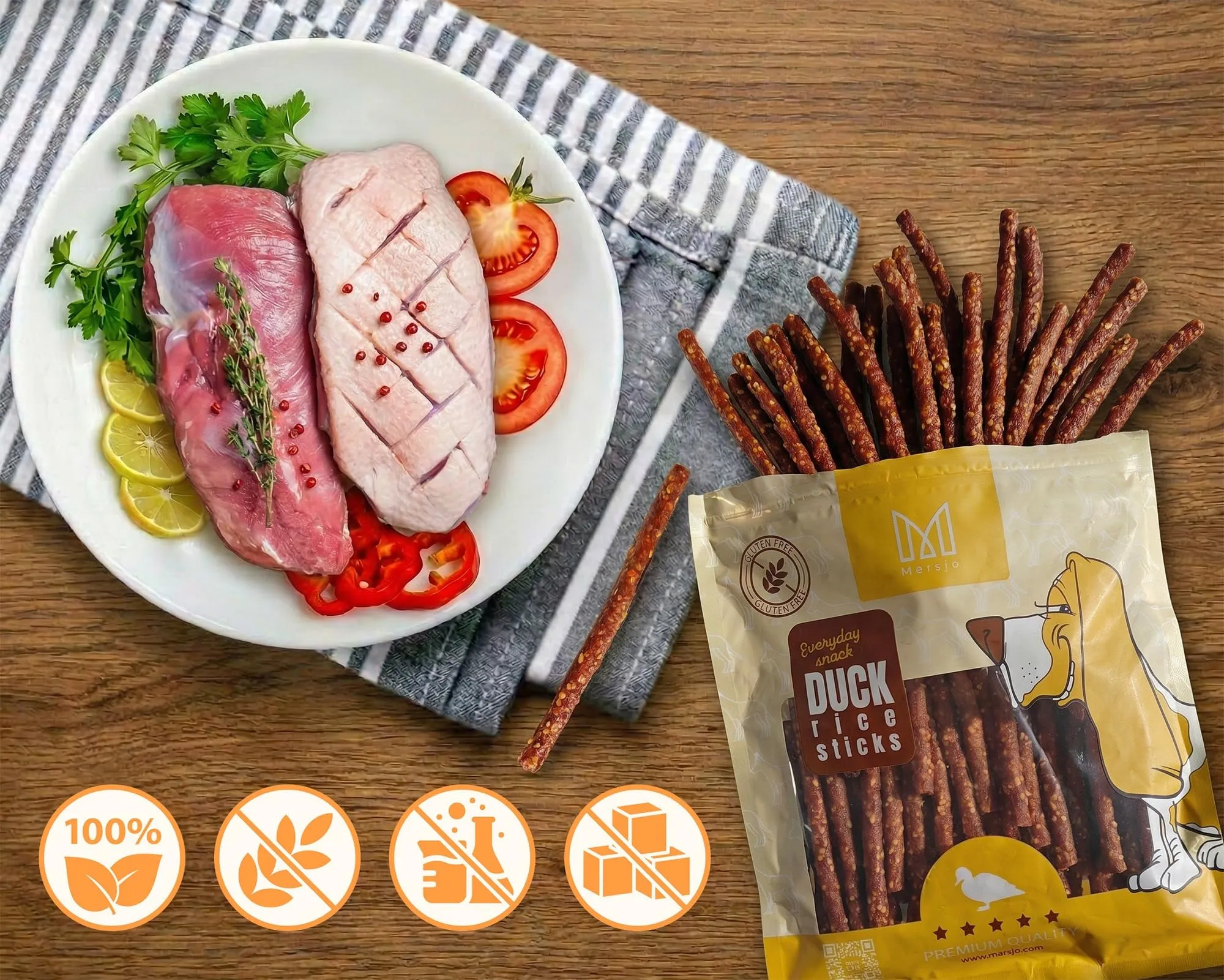 MERSJO Dog Treats Duck and Rice Kabanos, 500g - immagine 2