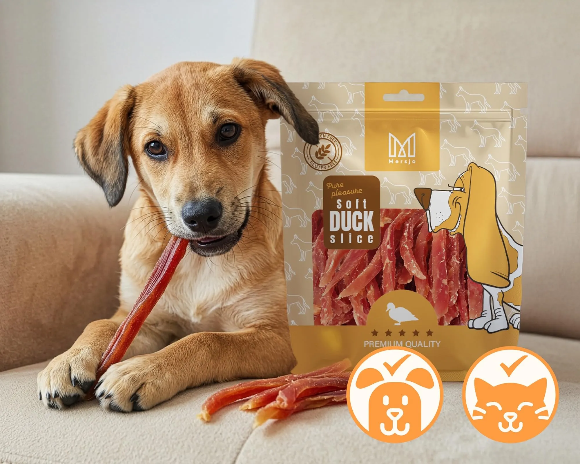 MERSJO Strisce di Anatra Morbida per Cani, Senza Cereali e Zuccheri, 500g - immagine 5