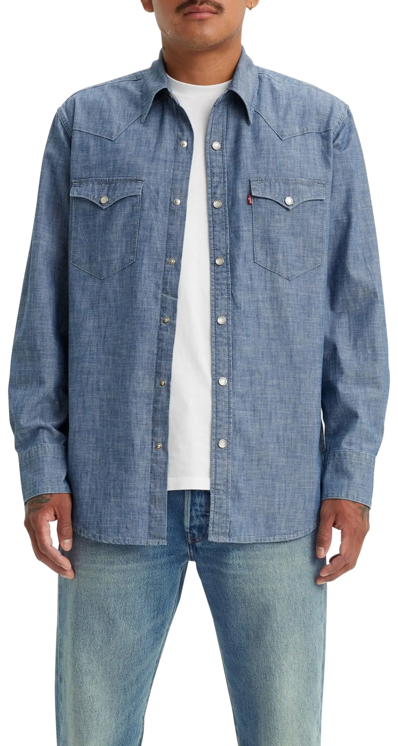 Levi's Barstow Western Standard Shirt - Grant Mid Blue Chambray - XS - immagine 2