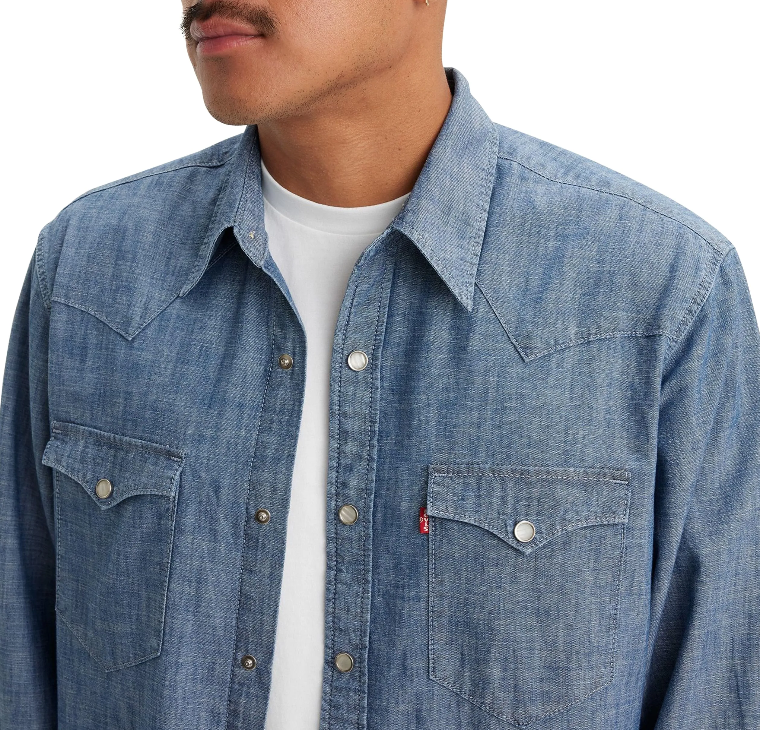 Levi's Barstow Western Standard Shirt - Grant Mid Blue Chambray - XS - immagine 5