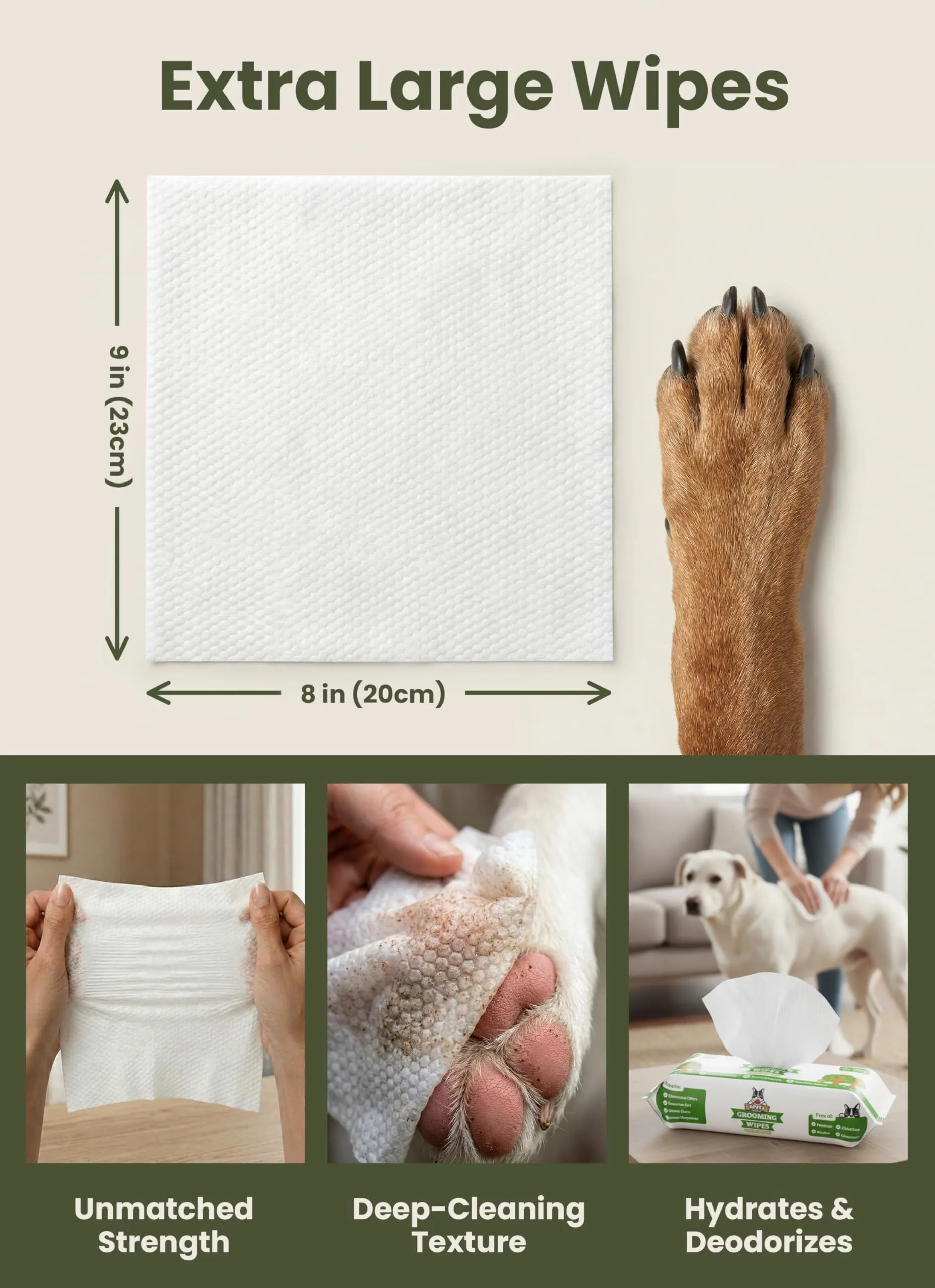 Pogi's Pet Supplies Salviette per cani senza profumo, 120 pezzi (6 x 20) - immagine 2