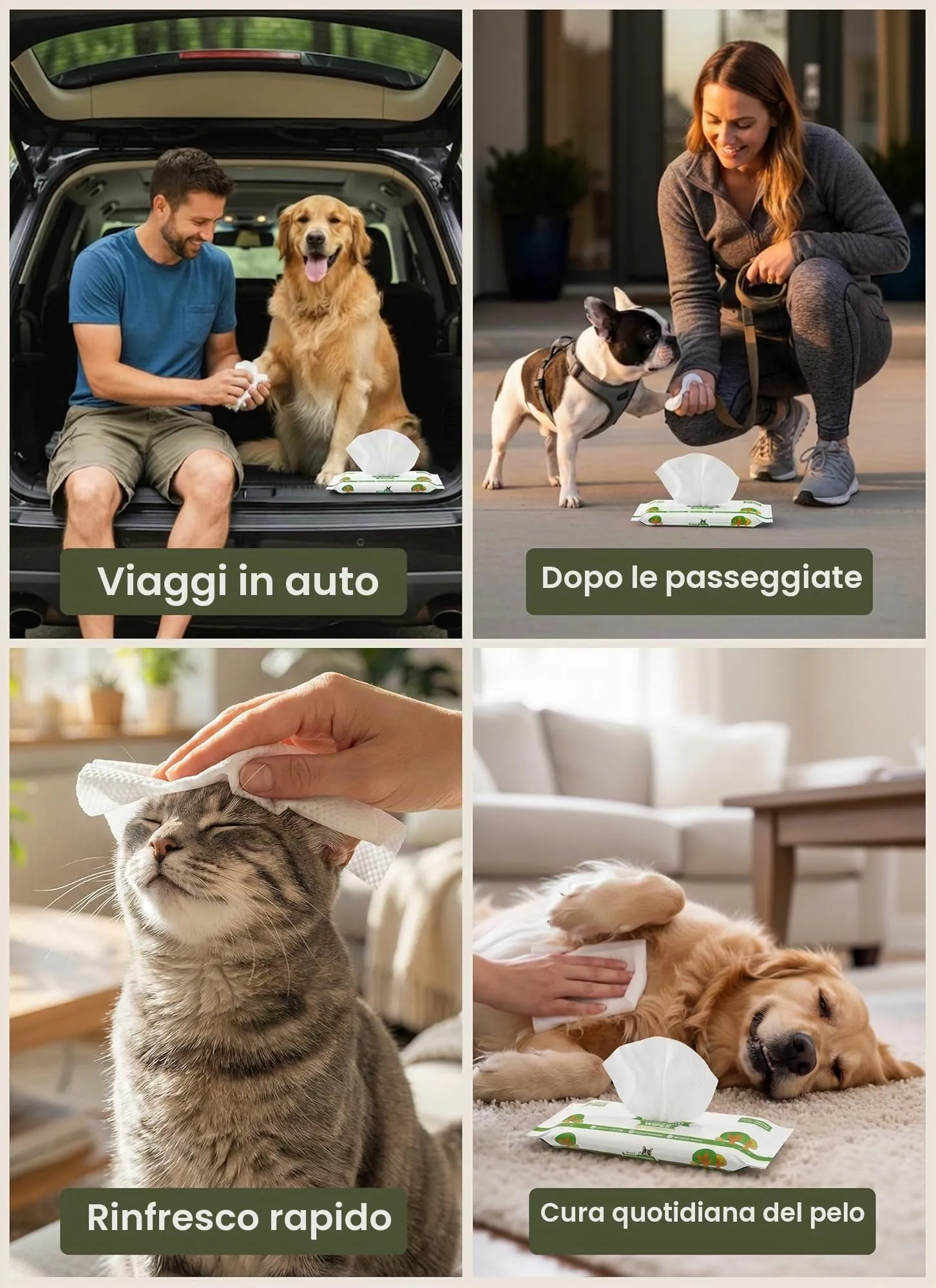 Pogi's Pet Supplies Salviette per cani senza profumo, 120 pezzi (6 x 20) - immagine 4
