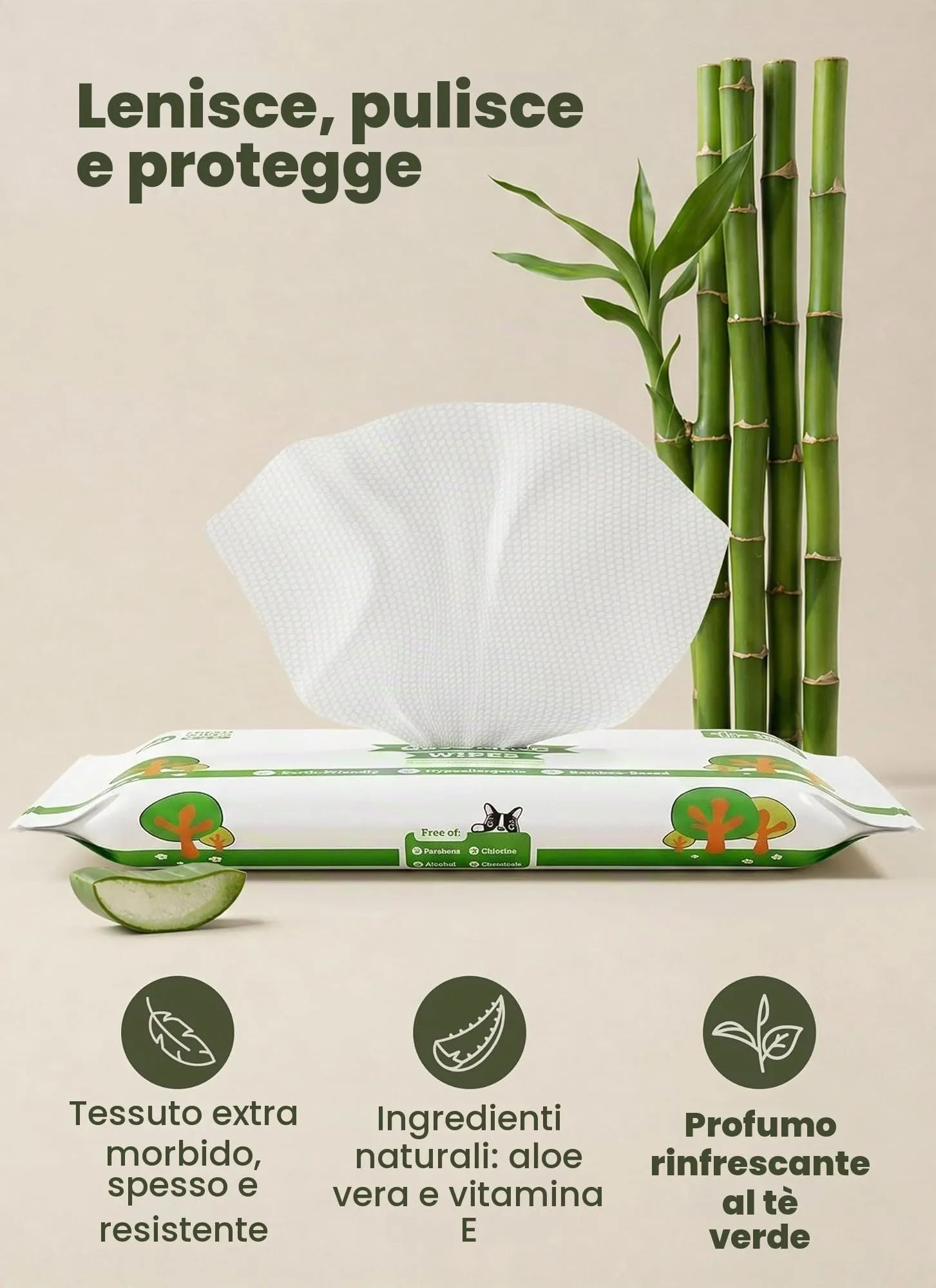 Pogi's Pet Supplies Salviette per cani al tè verde, 120 pezzi (6 x 20) - immagine 3