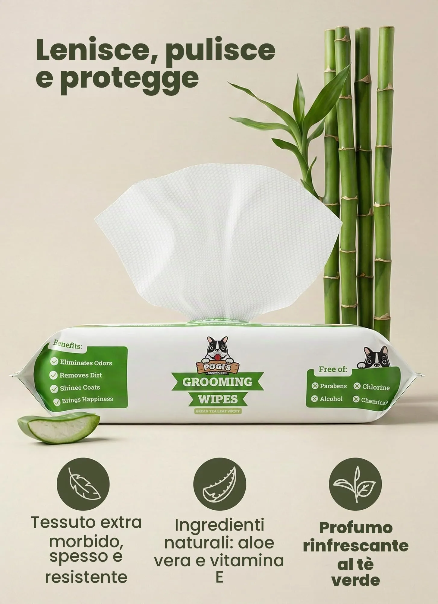 Pogi's Pet Supplies Salviette per Cani al Tè Verde, 400 Pezzi - immagine 3