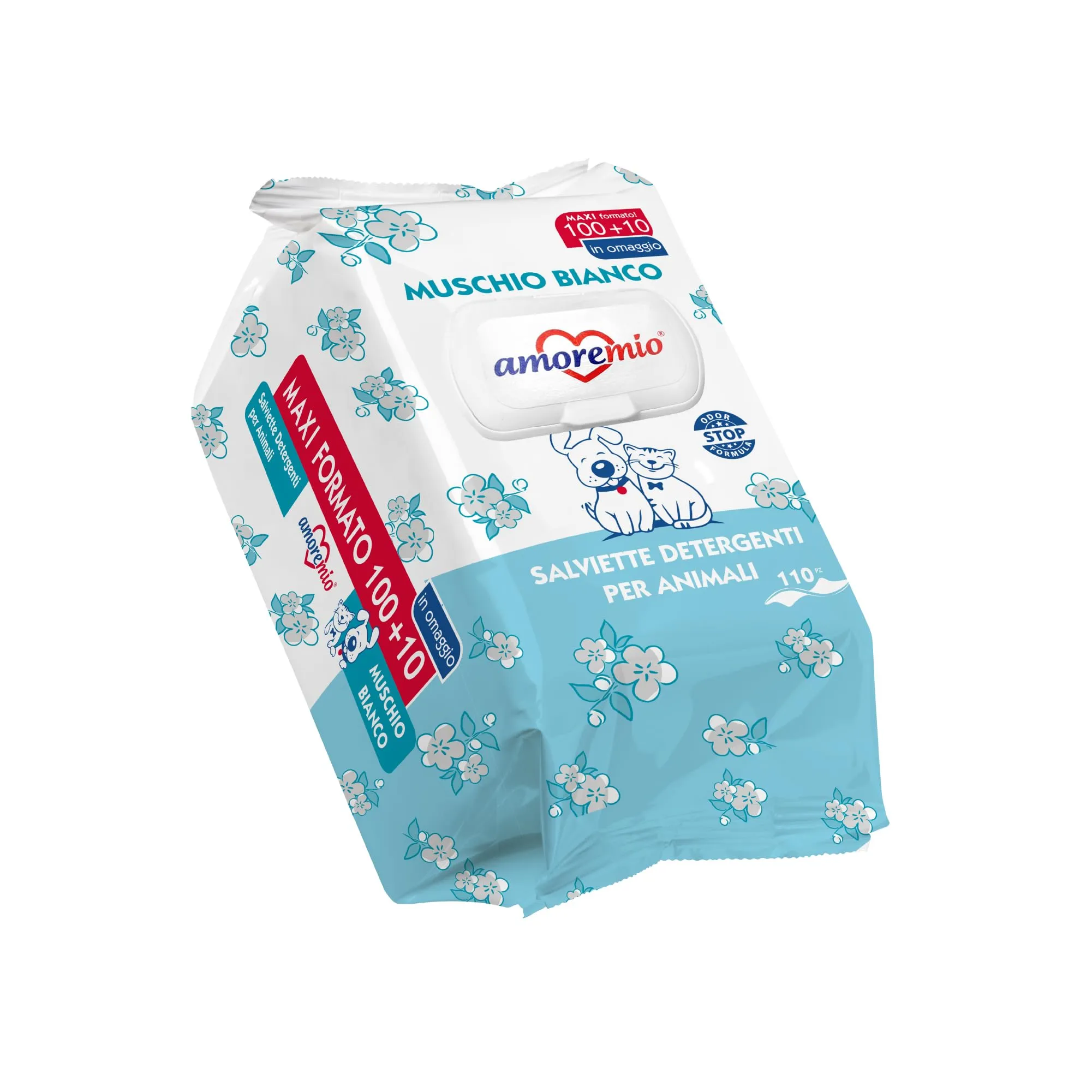 Amore Mio Salviette al Muschio Bianco per Cani e Gatti, Maxi Formato, 110 Pezzi, 30x20 cm - immagine 1