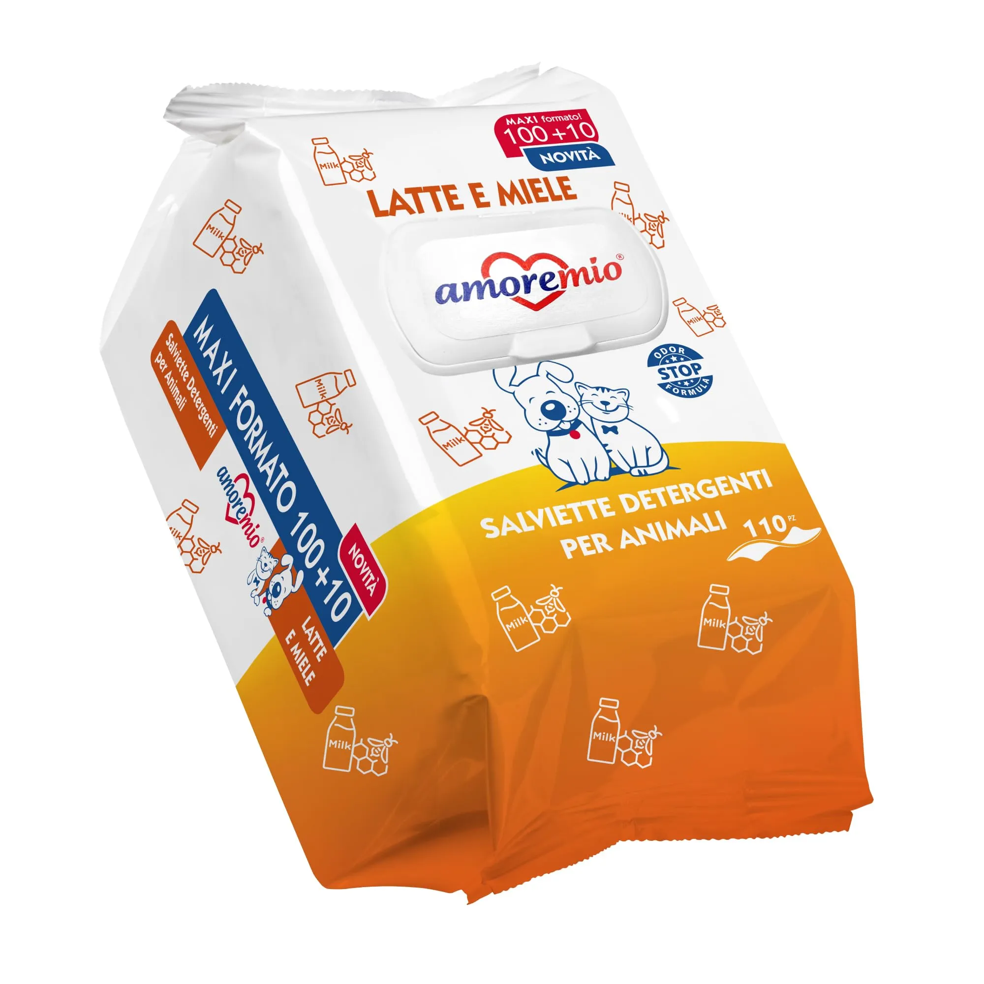 Amore Mio Salviette al Latte e Miele per Cani e Gatti, Formato Maxi, 110 Pezzi, 30x20 cm - immagine 1
