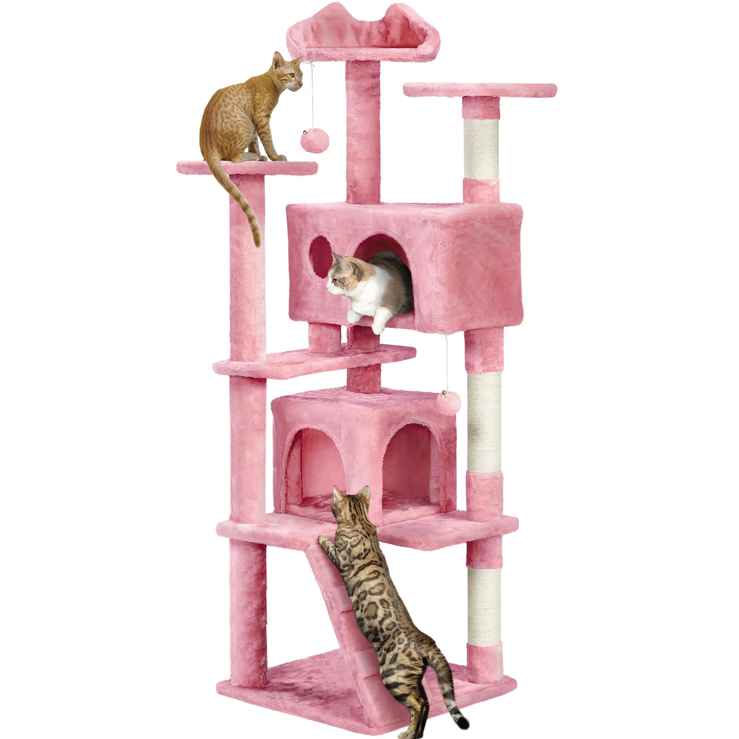 Yaheetech Albero Tiragraffi per Gatti Multilivello 158 cm, Rosa - immagine 1