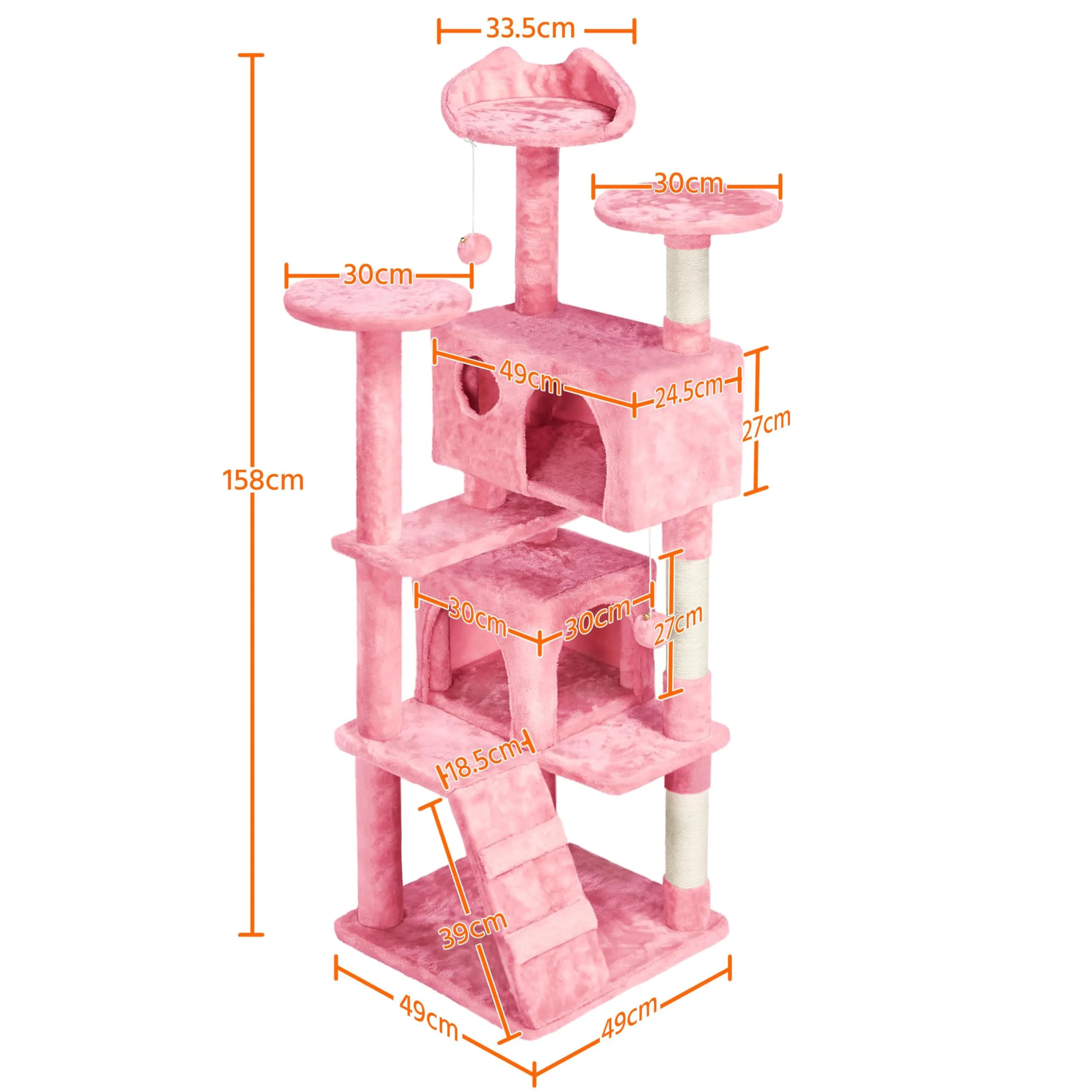 Yaheetech Albero Tiragraffi per Gatti Multilivello 158 cm, Rosa - immagine 3
