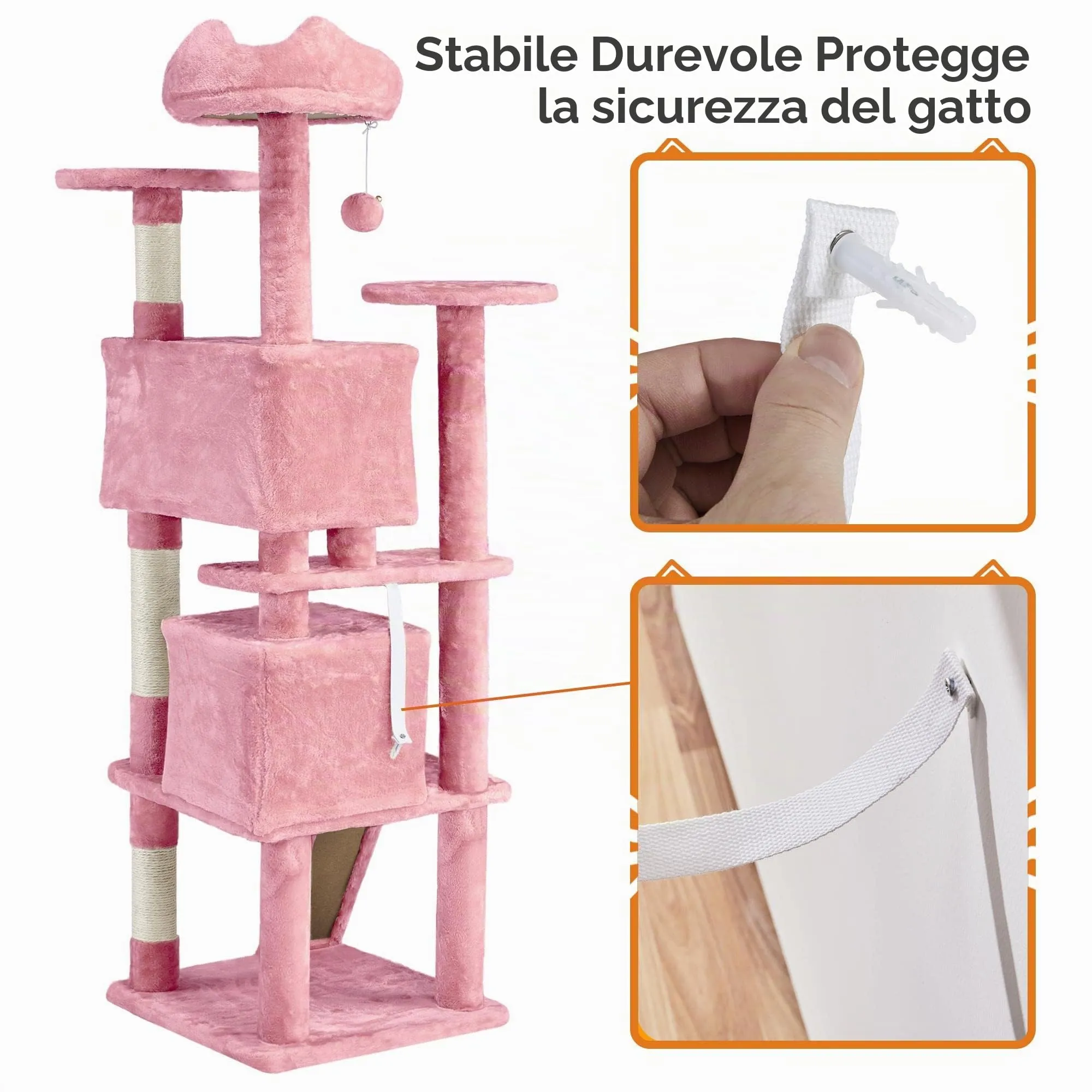 Yaheetech Albero Tiragraffi per Gatti Multilivello 158 cm, Rosa - immagine 6