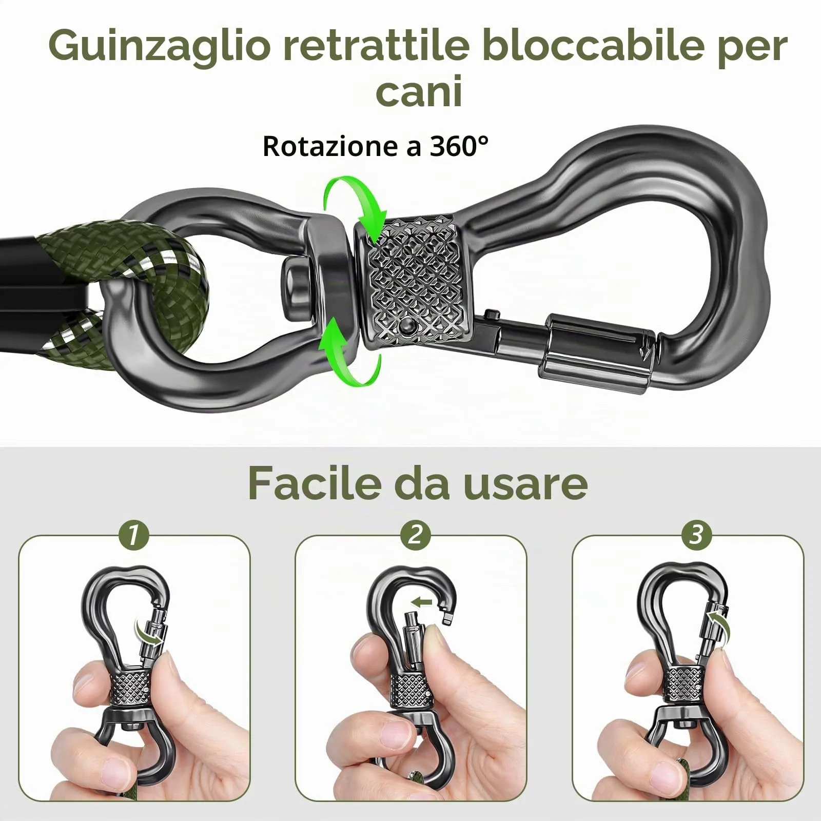 X XBEN Guinzaglio Addestramento per Cani, 30 M x 8 mm, Nylon Verde Oliva - immagine 2