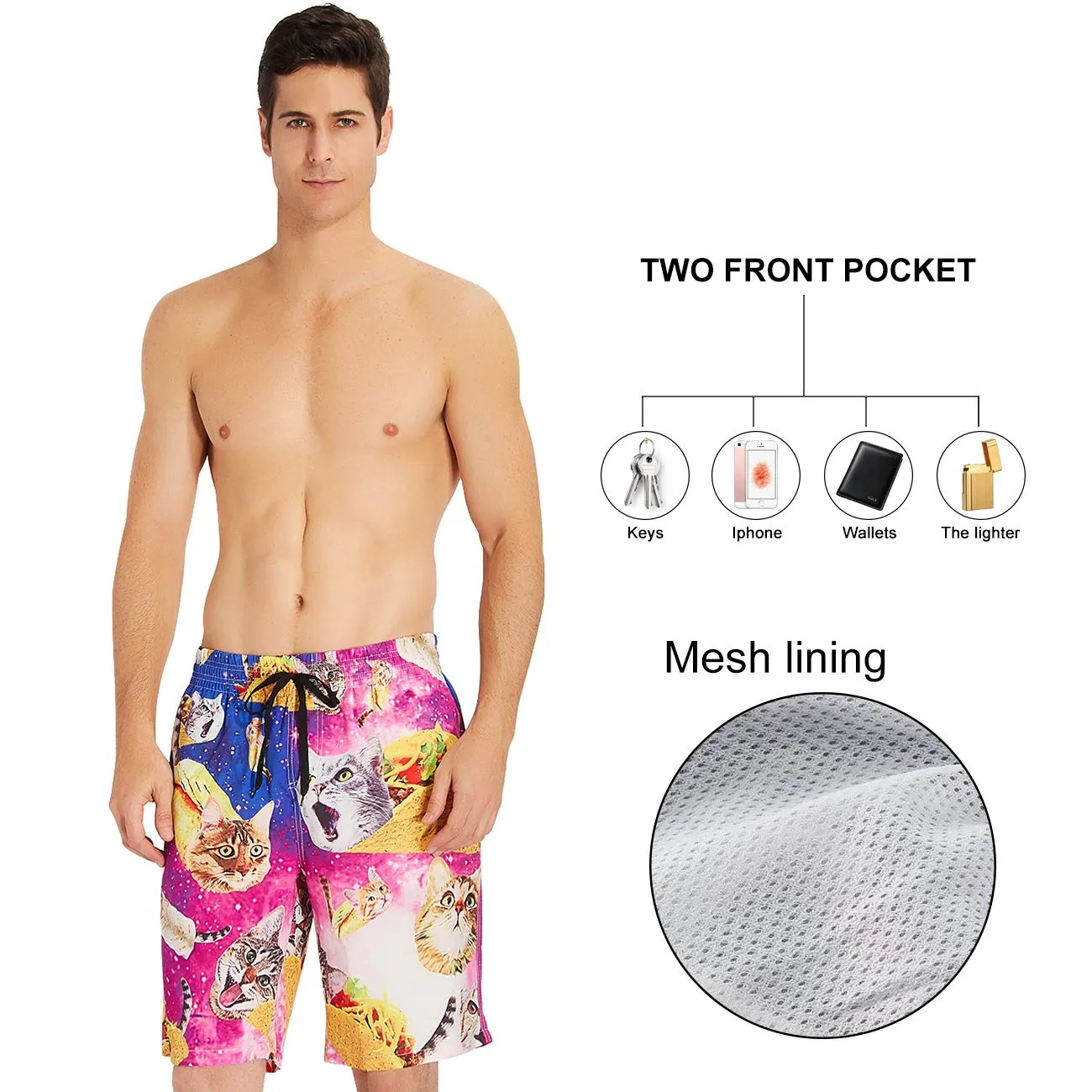 ALISISTER Costume da Bagno Uomo Stampa 3D Pizza Gatto, 3XL - immagine 2