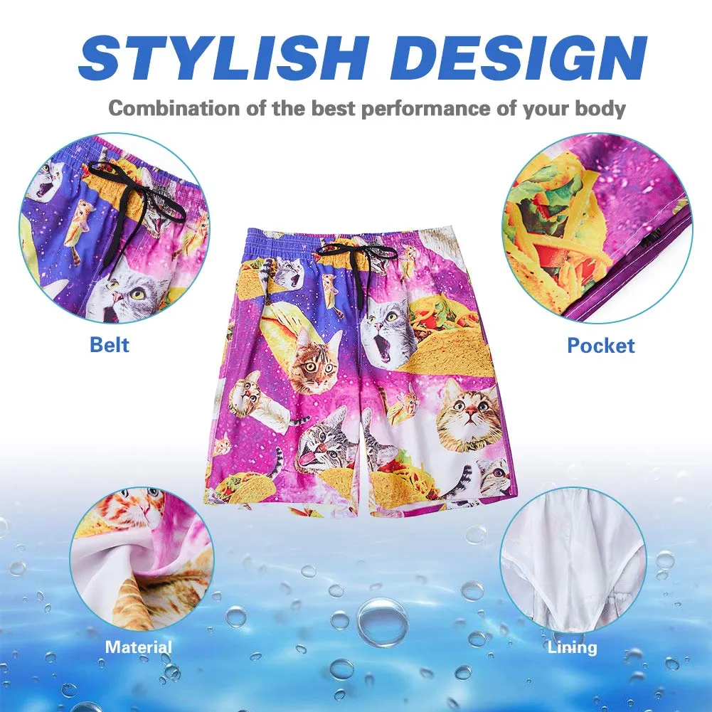 ALISISTER Costume da Bagno Uomo Stampa 3D Pizza Gatto, 3XL - immagine 4