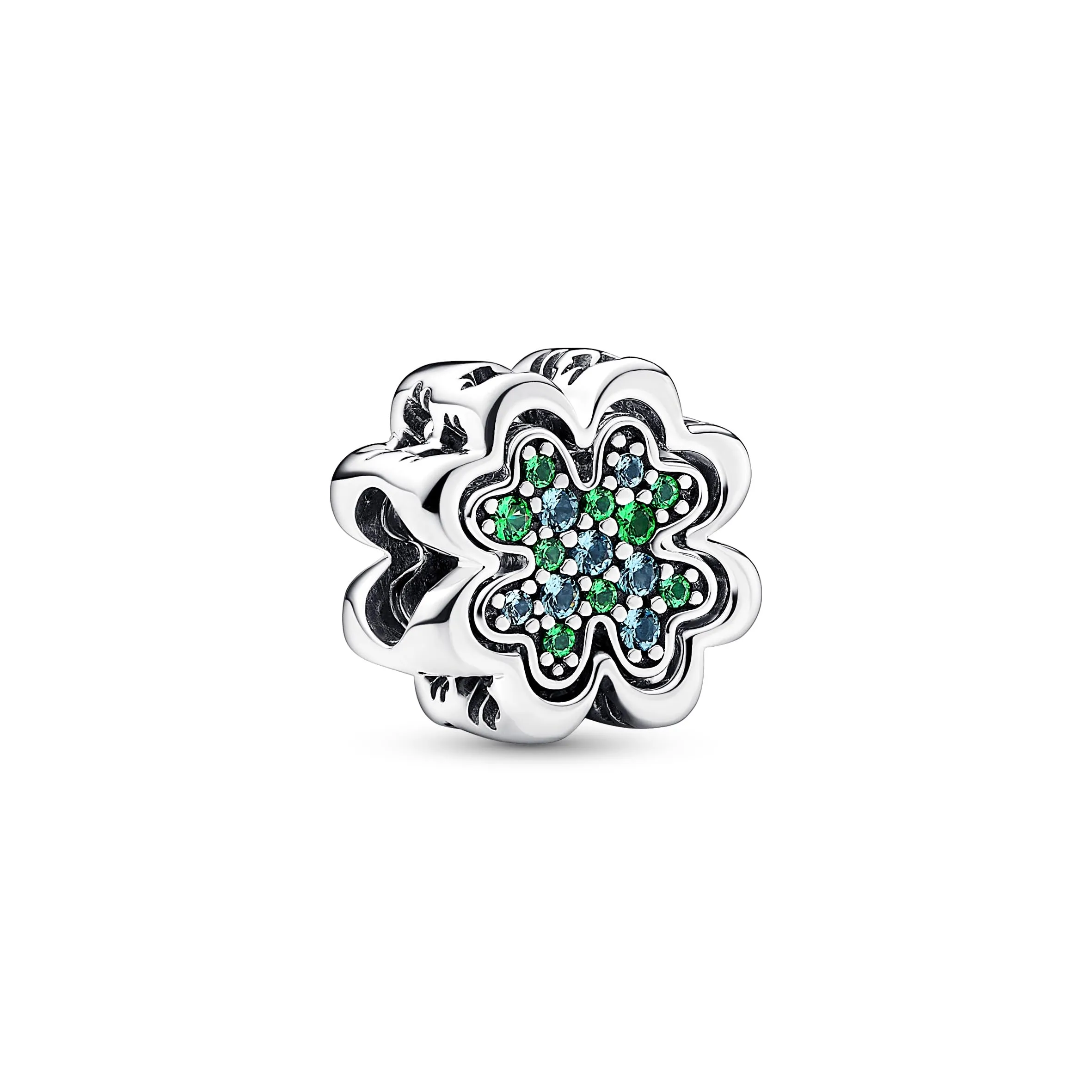 Pandora Moments Ciondolo a forma di trifoglio in argento sterling con cristalli verde ghiaccio e verde reale - immagine 1