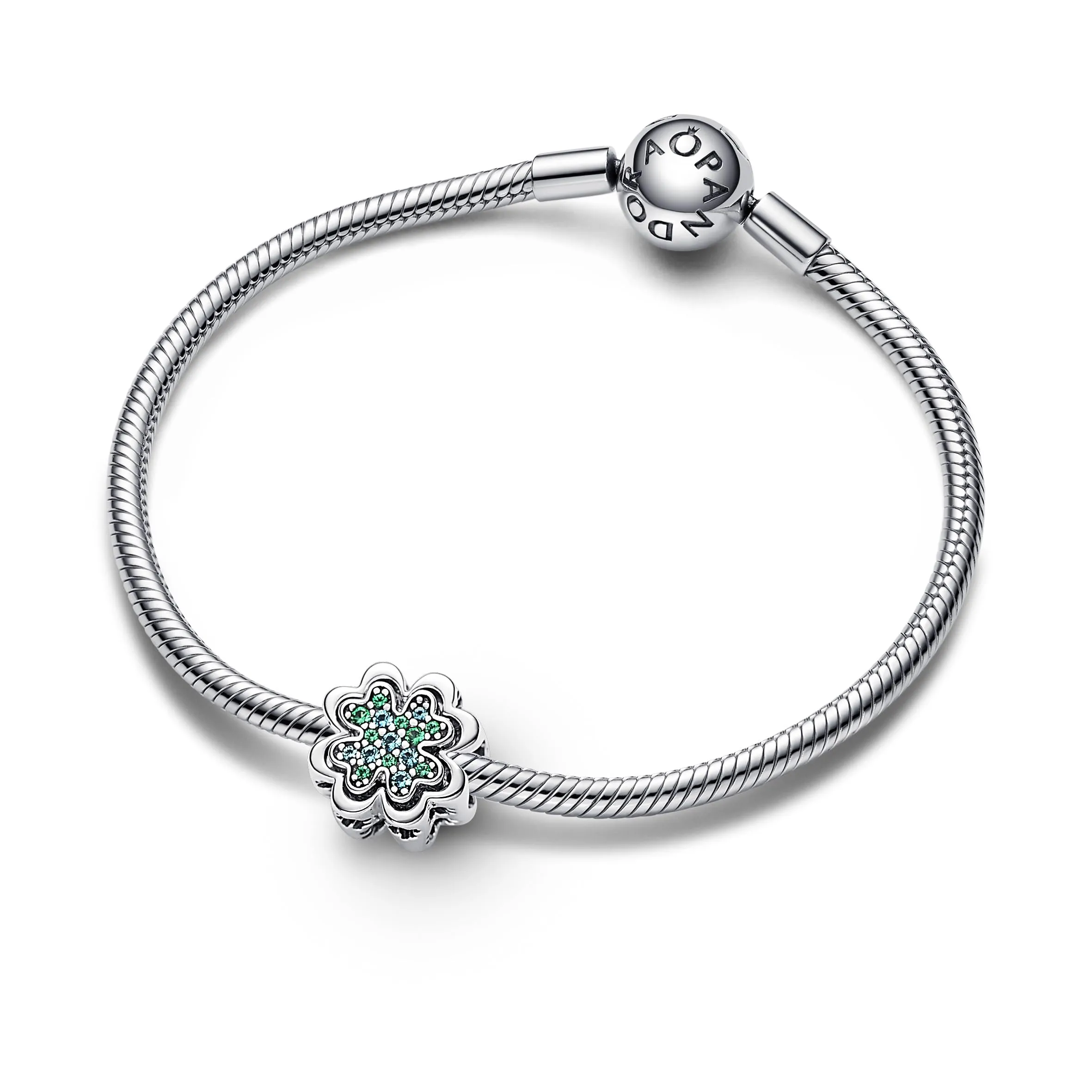 Pandora Moments Ciondolo a forma di trifoglio in argento sterling con cristalli verde ghiaccio e verde reale - immagine 3