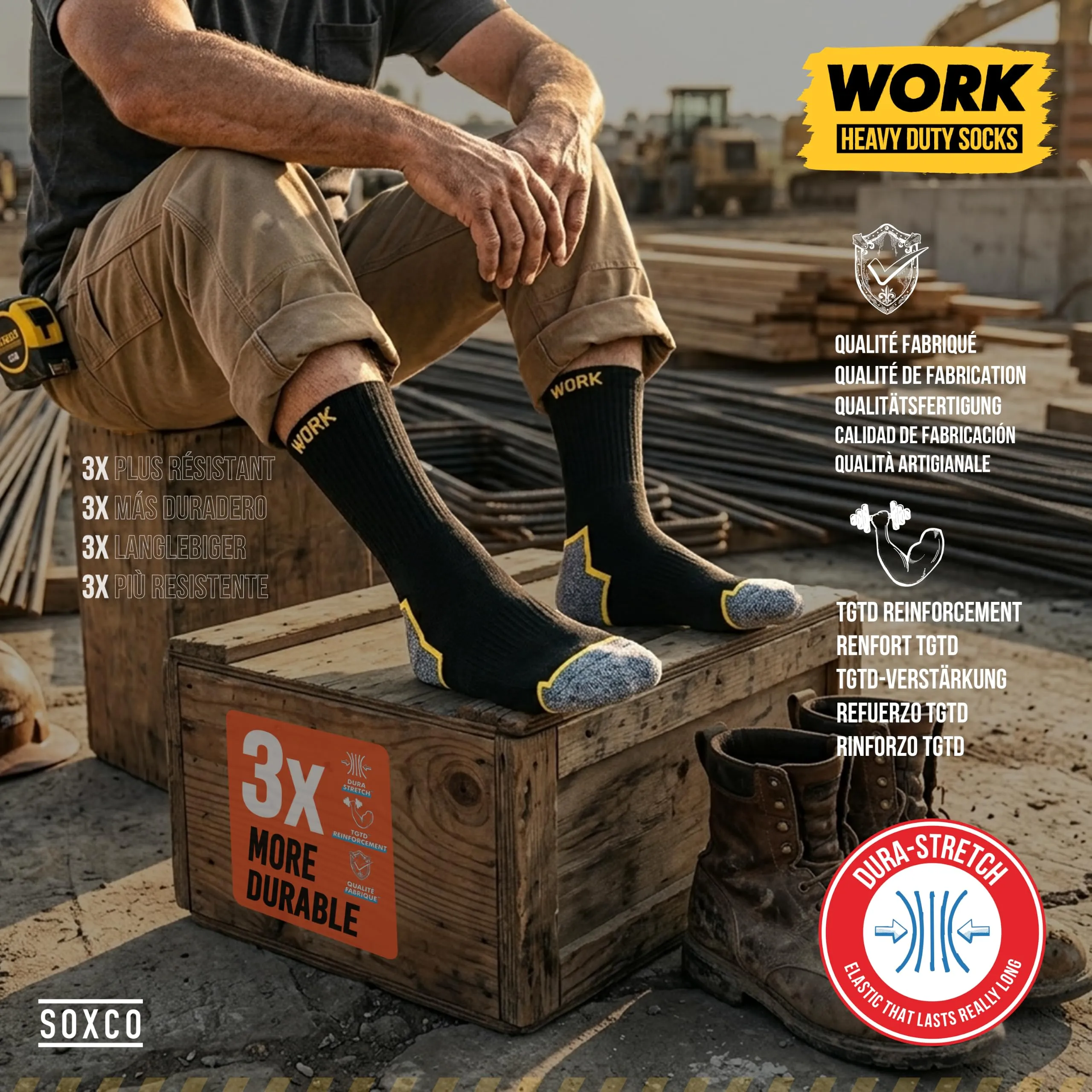 SOXCO Calze da Lavoro Uomo Rinforzate, 10 Paia, 39-42 - immagine 8