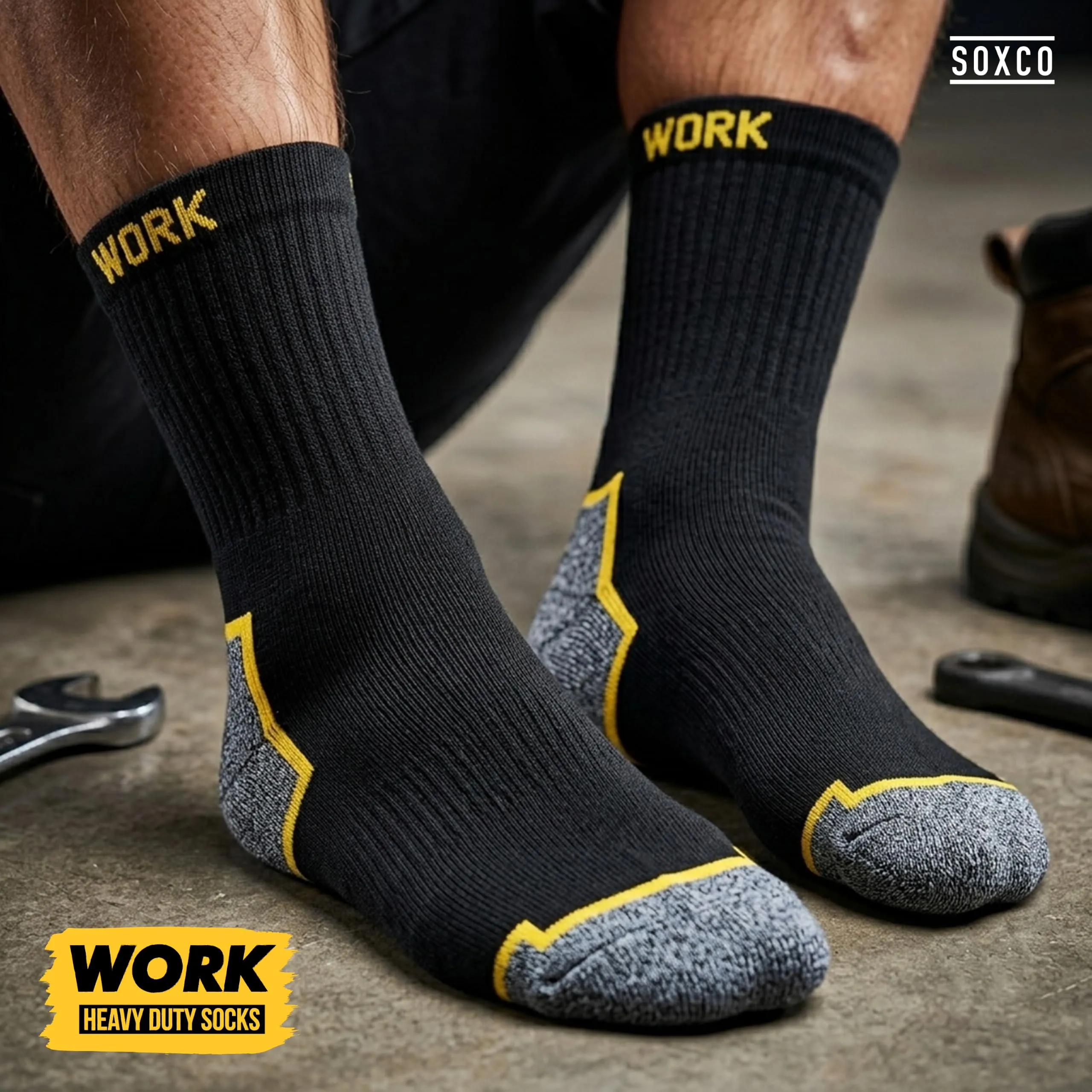 SOXCO Calze da Lavoro Uomo Lunghe Rinforzate, 10 Paia, 47-50 - immagine 2